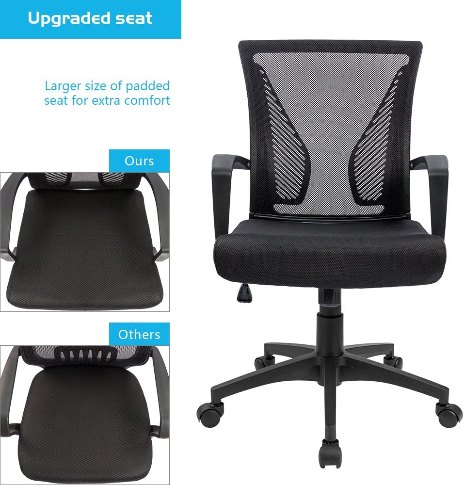 Furmax Office Chair Ergonomic Computer Desk Mesh Chair Mid Back Swivel Lumbar Support with Armrest (1, Black) - Image 4