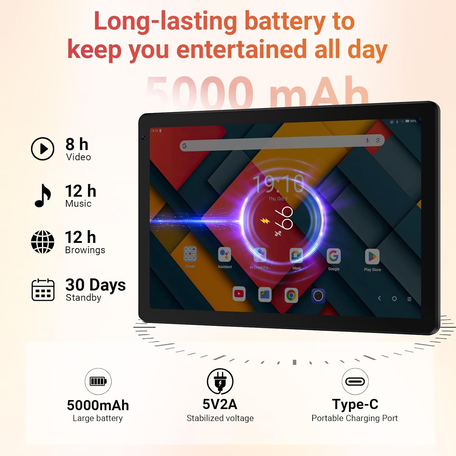 URAO Tablet,10.1" Android Tablet with Octa-core Processor 30GB RAM 128GB ROM HD IPS Touchscreen 8H Battery, Wi-Fi 6, BT 5.4, Dual Camera, Android 16 Tablets 2026 - Image 6