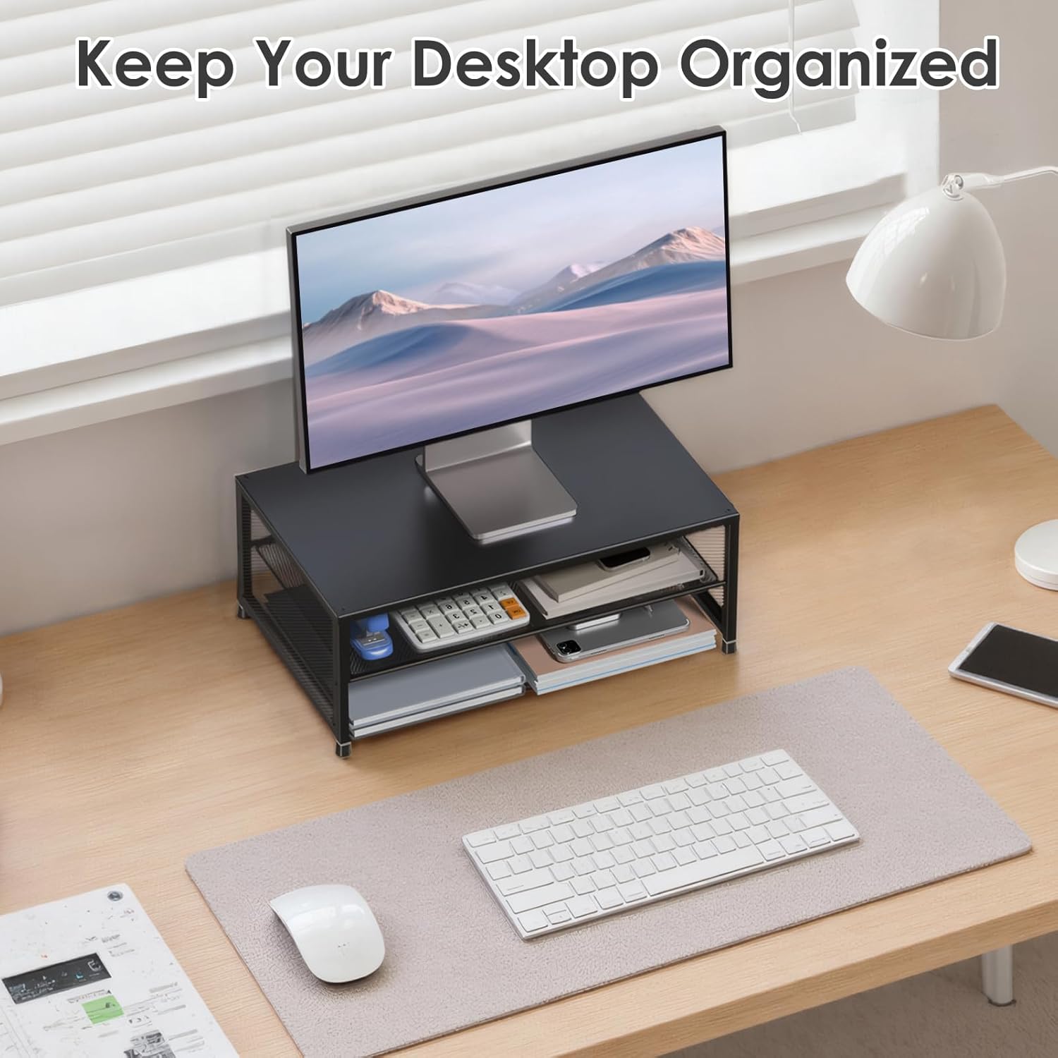 ECOLOVI 2-Tier Computer Monitor Stand Riser, Desk Organizer for Monitor, Printer & Laptop Stand, Desktop Workspace Organizers for Office Supplies(Black) - Image 6