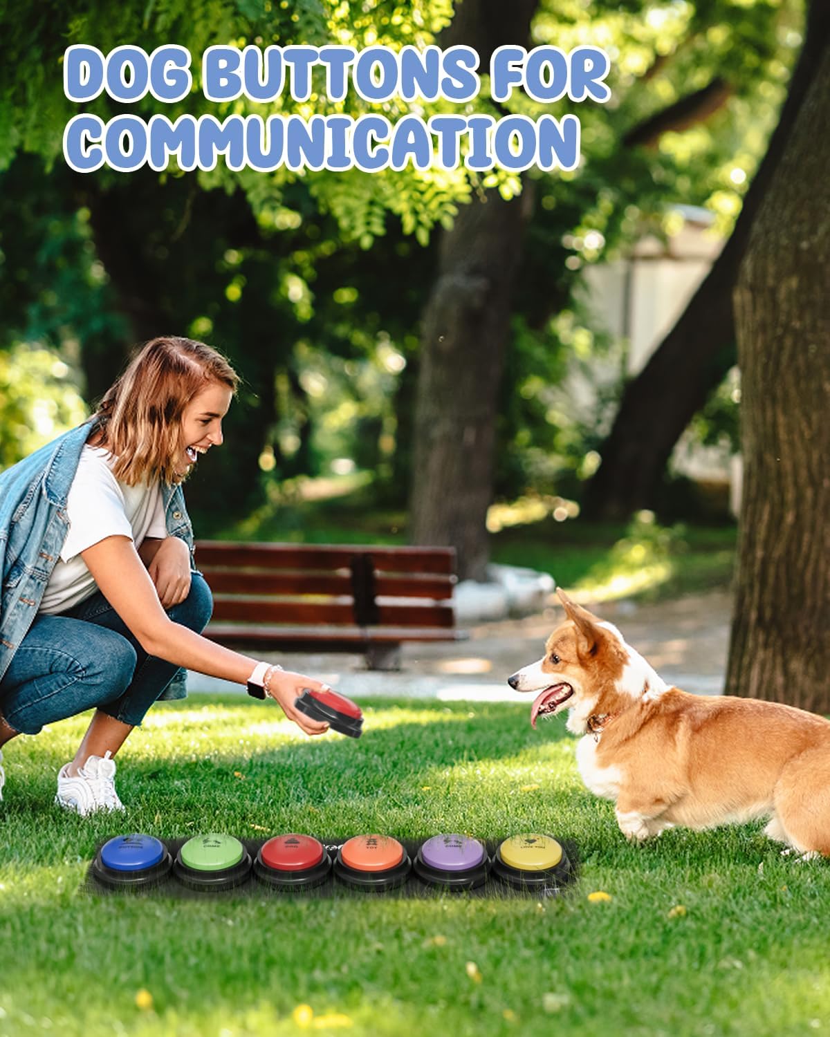 Acools Dog Buttons for Communication, 6 Pcs Dog Talking Button Set, 30s Voice Recordable Pet Training Buzzer, Speaking Buttons for Cats & Dogs with Waterproof Dog Activity Mat and 24 Scene Stickers - Image 4
