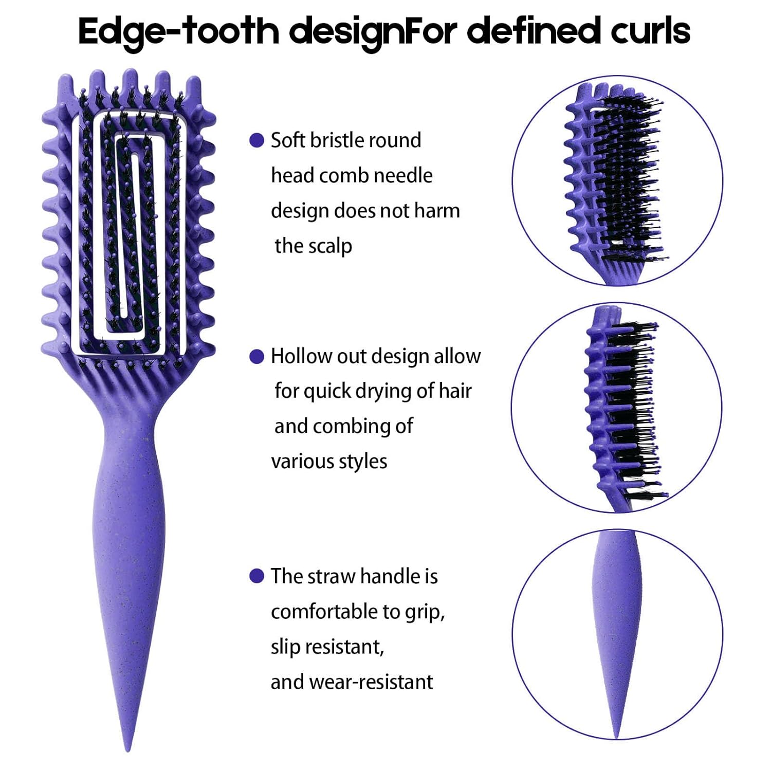 Curly Hair Brush Candybrush Curl Defining Brush for Detangling Shaping and Defining Curls for Women, Men, Wet & Dry Hair (Purple) - Image 2