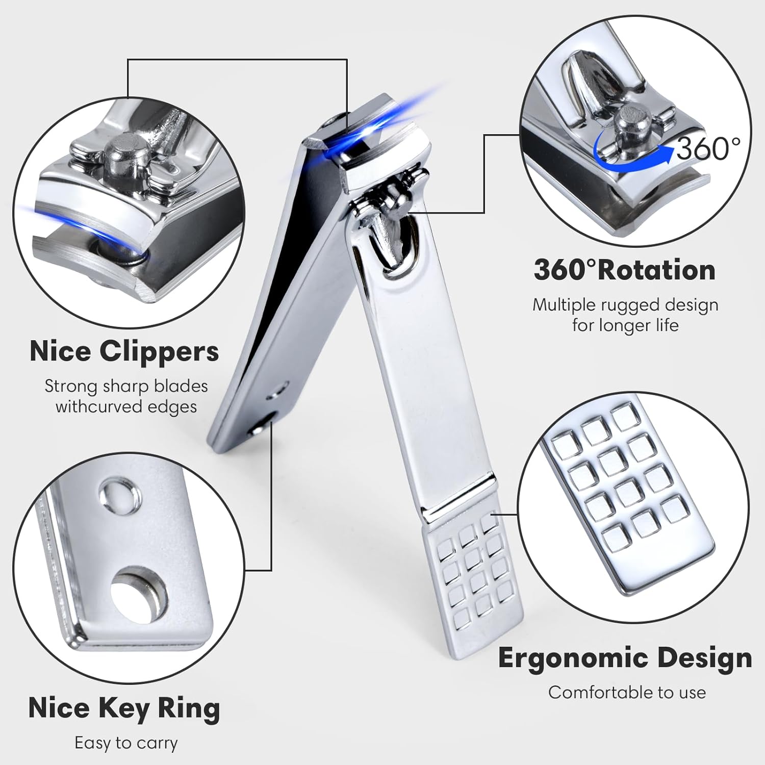 Yougai Nail Clippers Set - 18 Pcs Professional Manicure Pedicure Kit for Men Women, Stainless Steel Fingernail Toenail Clippers Cutters, Nail Care Grooming Tools with Leather Travel Case - Image 2