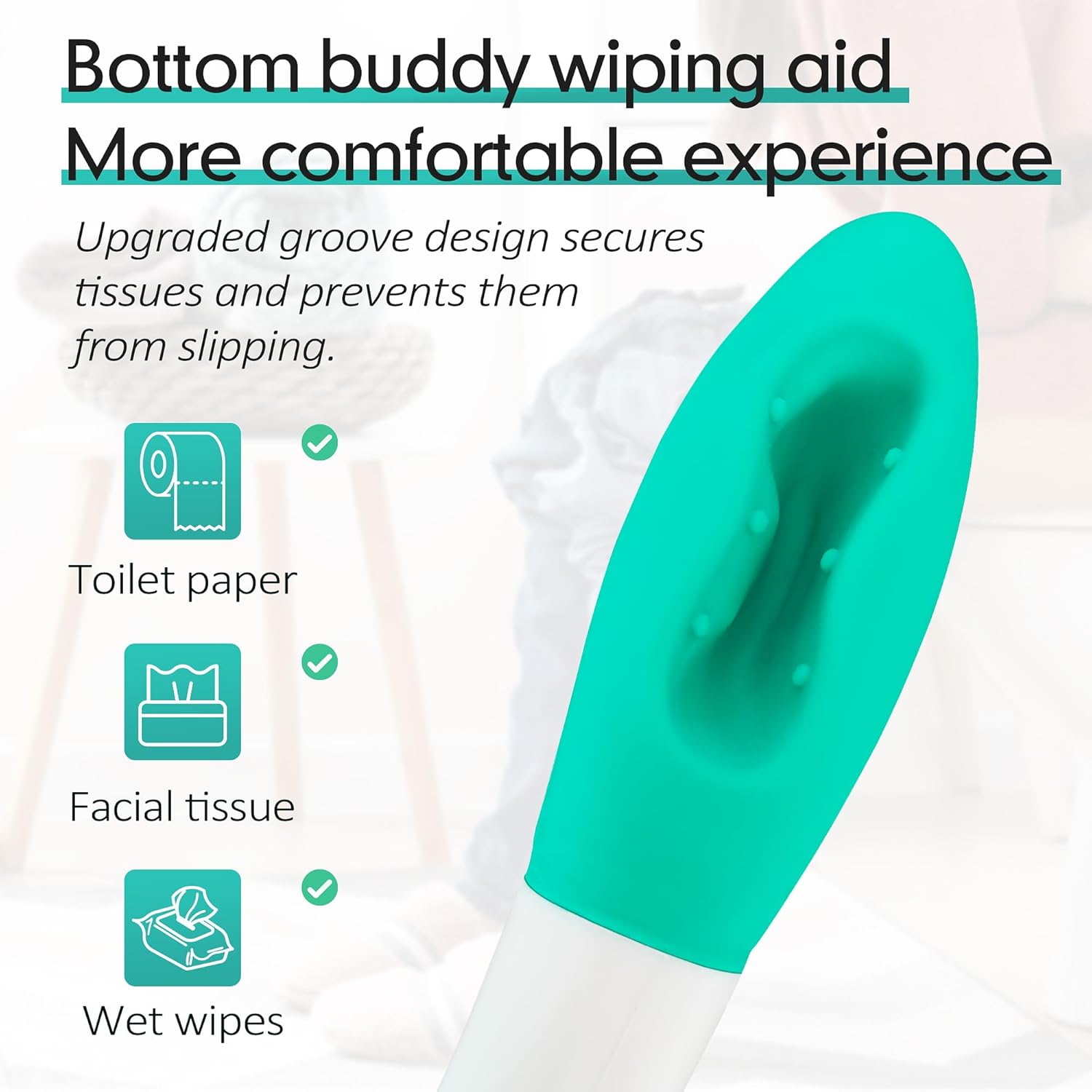Butt Wiper Tool, 15.7" Comfort Wipe Toilet Aid for Wiping Bottom, Bottom Buddy Wiping Aid for Disabled, Elderly, Overweight, Pregnant People, Easy to Use Bottom Buddy Wiping Assist Tool - Image 3
