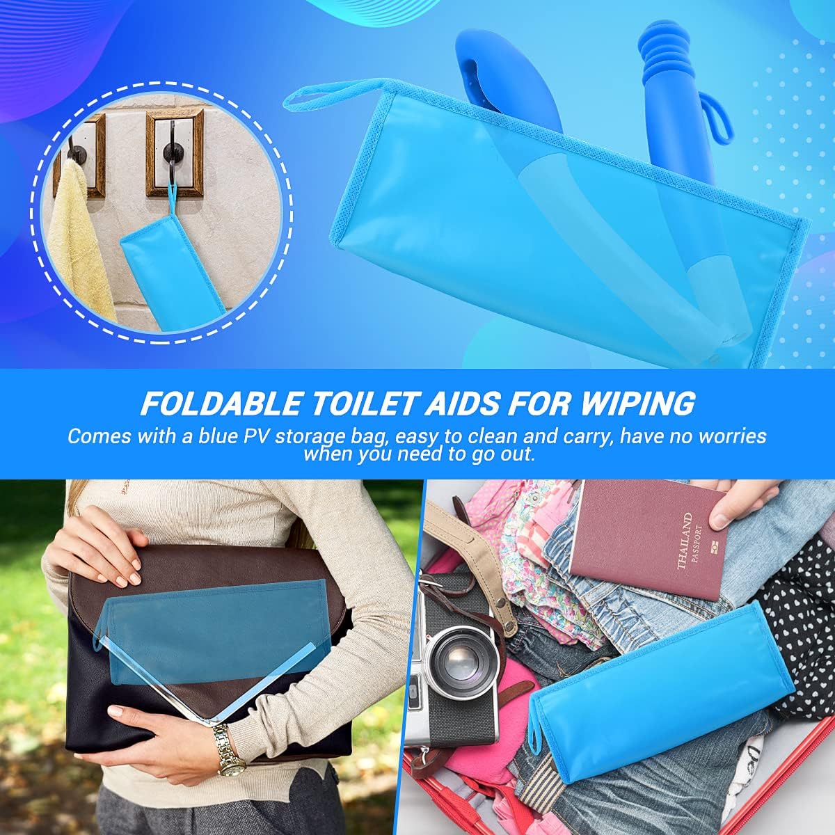 Jhua Foldable Butt Wiper Tool for Women Men Toilet Aids for Wiping 15.7" Long Comfort Bottom Buddy Wiping Aid, Self Wipe Assist Toilet Aids Wand for Disabled, Elderly, Overweight, Pregnant People - Image 6