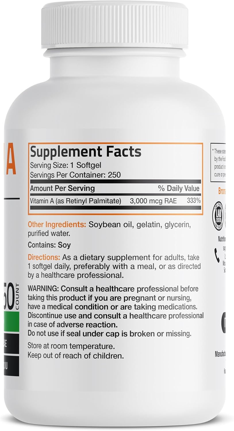 Bronson Vitamin A 10,000 IU Premium Non-GMO Formula Supports Healthy Vision & Immune System and Healthy Growth & Reproduction, 250 Softgels - Image 2