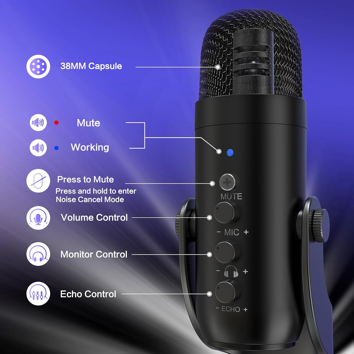 ZealSound Podcast Microphone for PC, Noise Cancellation USB Mic with Gain, Volume Adjustment & Mute Button, Monitoring & Echo, for YouTube, TikTok, Podcasting, Streaming, iPhone, iPad, Android, Mac - Image 4