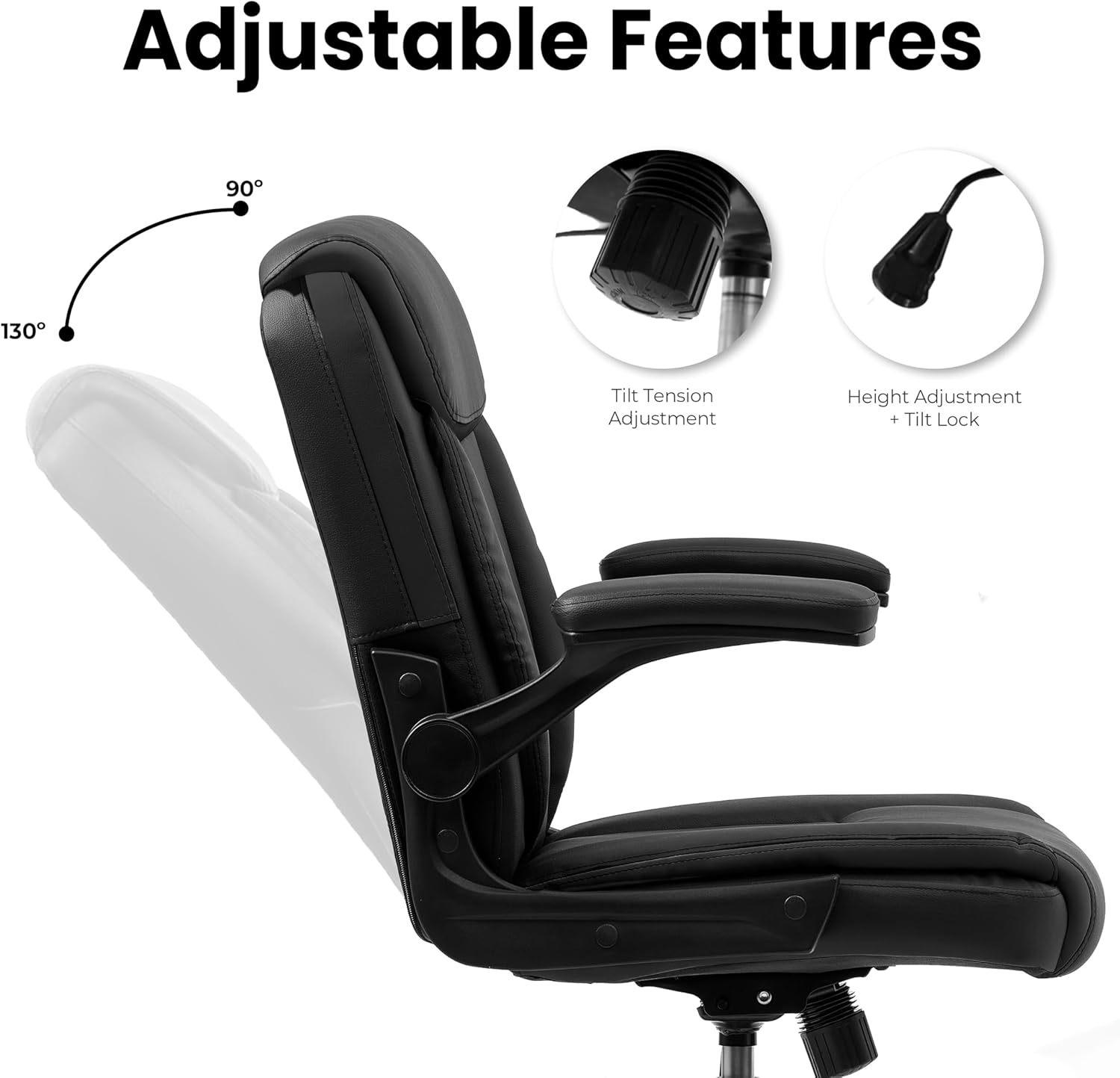 NEO CHAIR Desk Office Gaming Computer Chair Ergonomic Executive Mid-Back Leather with Adjustable Padded Flip-Up Armrests Cushion Wheels Swivel for Home Study Task (Black White) - Image 6