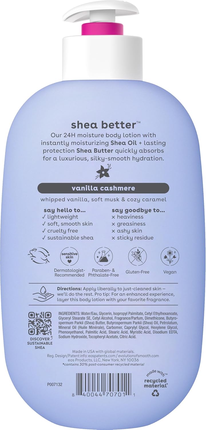 eos Shea Better Body Lotion Vanilla Cashmere, 24-Hour Moisture Skin Care, Lightweight & Non-Greasy, Natural Shea, Vegan, Vanilla Body Lotion, 16 fl oz - Image 12