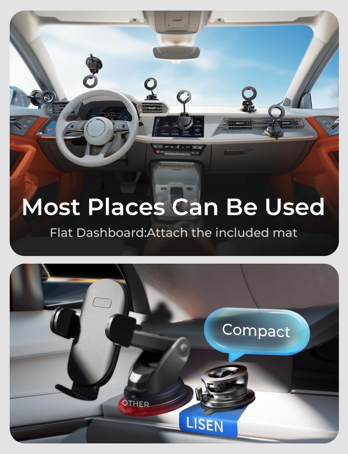 LISEN for Magsafe Car Mount, Magnetic Phone Holders for Your Car, Vacuum Phone Mount for Car Accessories for Women Men Jeep BMW, SuctionPro Gifts Kits, for iPhone 17 Pro Max 16 15 14 13 12 - Image 3