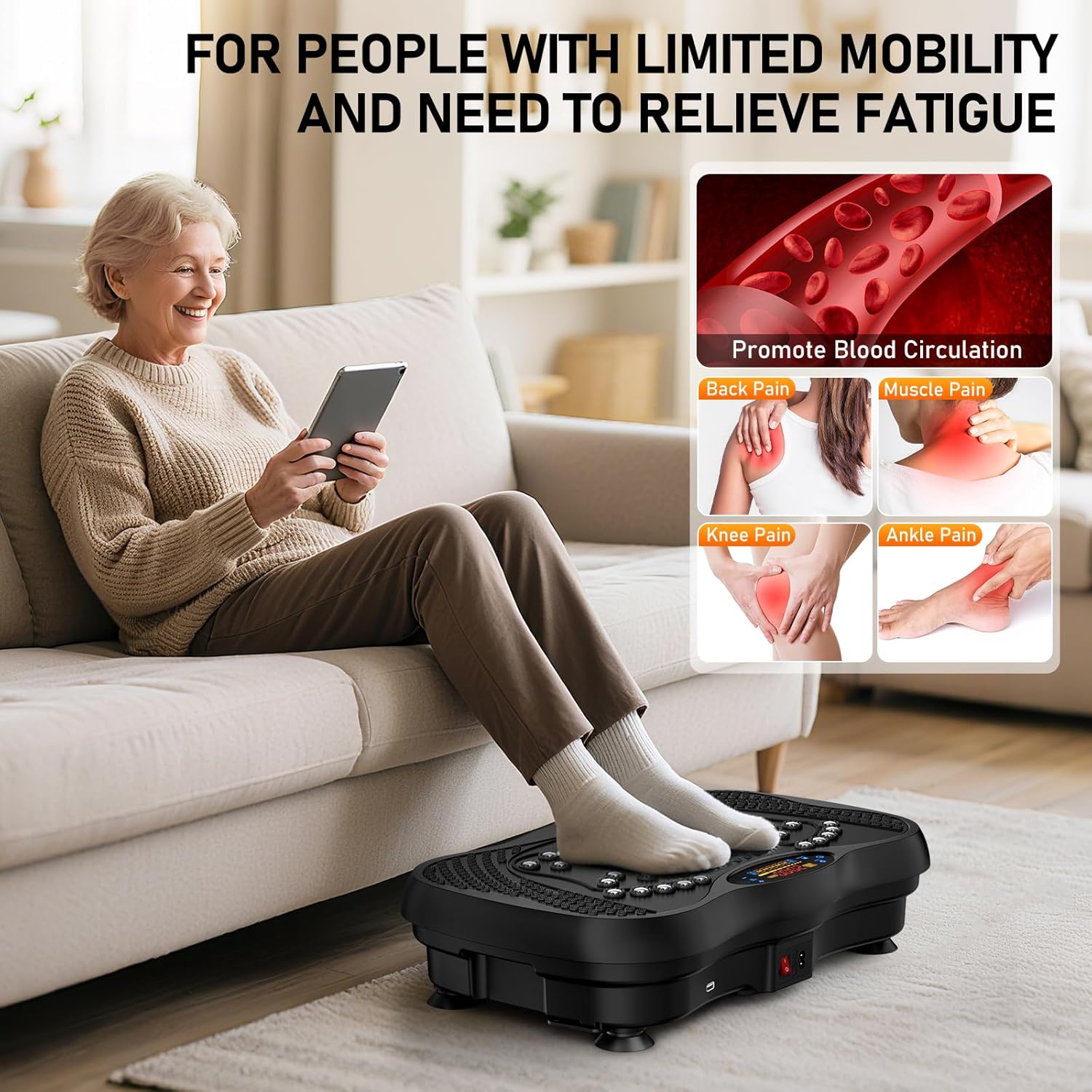 Vibration Plate Exercise Machine, 130 Levels Full Body Workout Vibrating Plate for Lymphatic Drainage Weight Loss, 450 Lbs Capacity Shake Platform with Resistance Bands Bluetooth for Women Men - Image 3