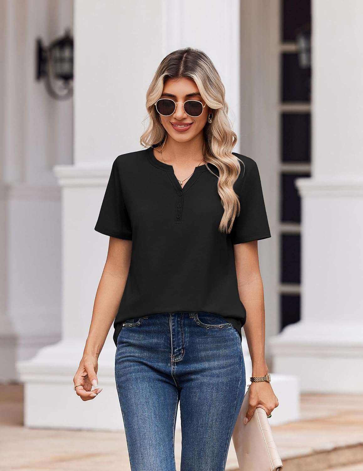 Zeagoo Womens Summer Tops V Neck Short Sleeve Shirts Dressy Casual Blouse Spring Vacation Tshirts Clothes - Image 3