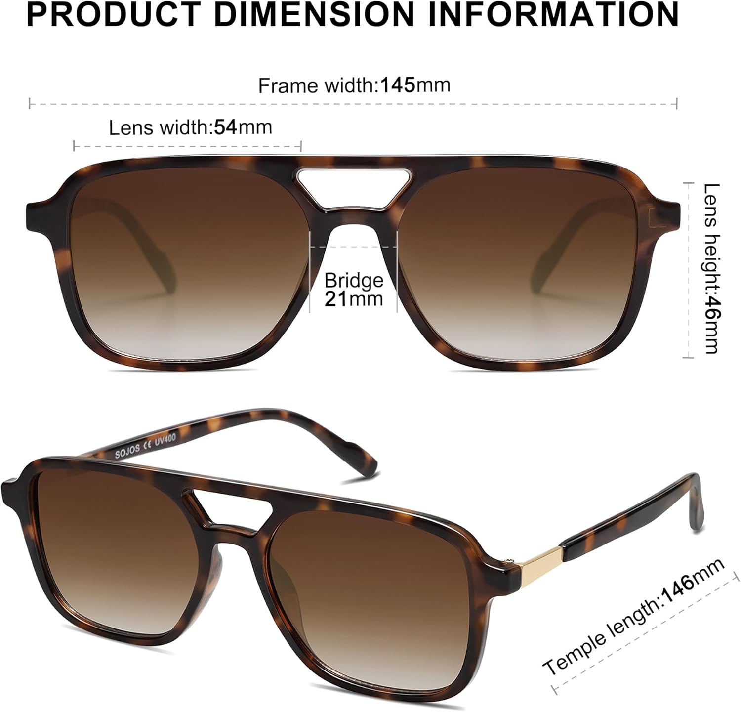 SOJOS Retro Aviator Sunglasses for Women Men,Trendy Rectangle Womens Mens Shades Sun Glasses SJ2202 - Image 5