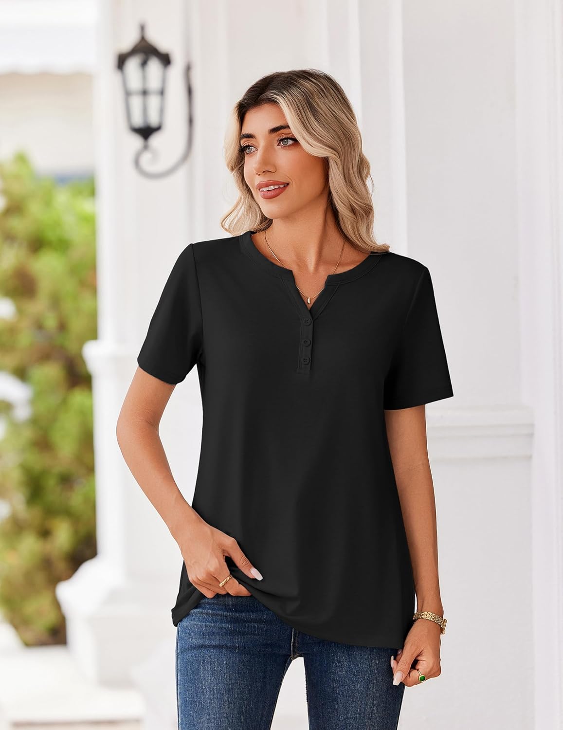 Zeagoo Womens Summer Tops V Neck Short Sleeve Shirts Dressy Casual Blouse Spring Vacation Tshirts Clothes - Image 4