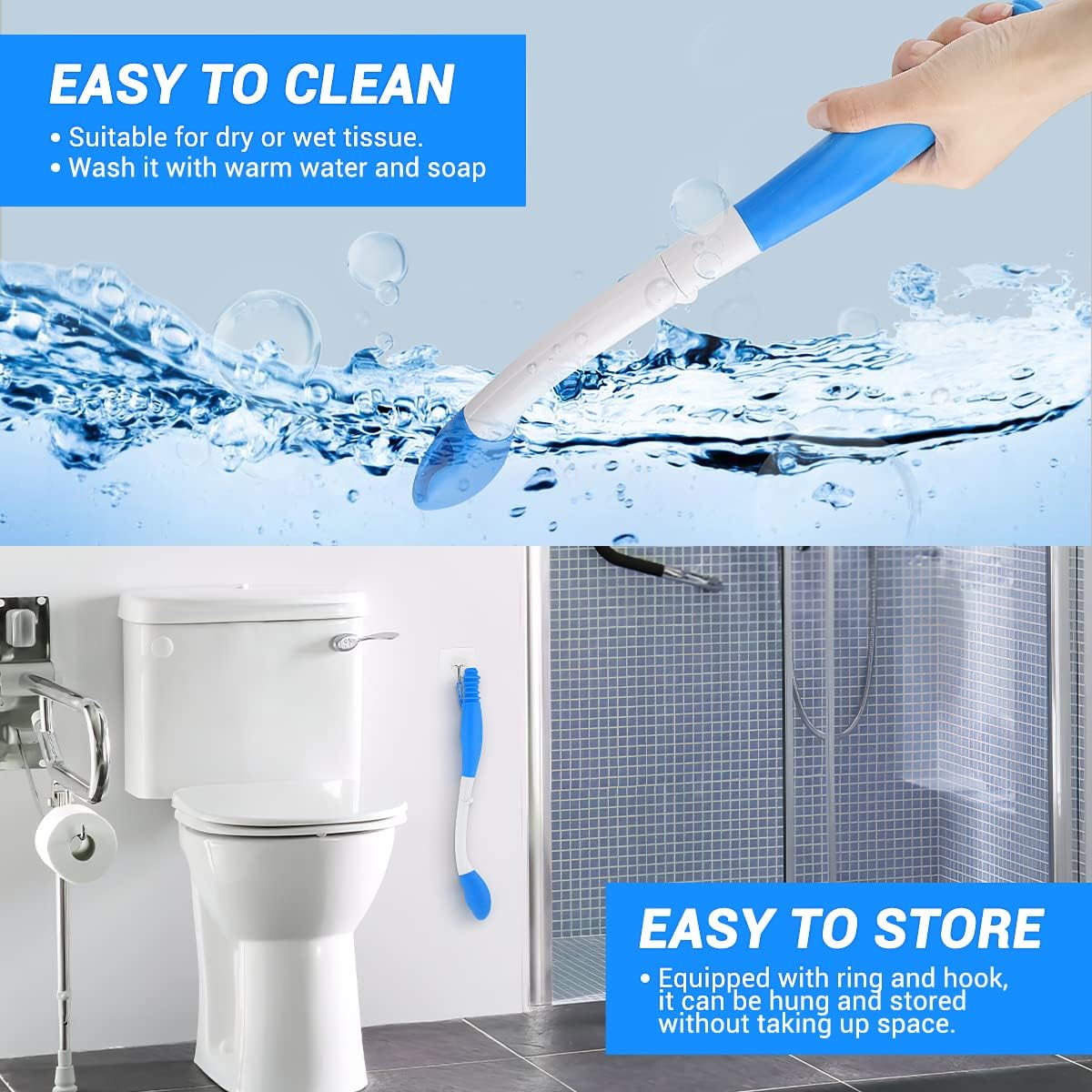 Jhua Foldable Butt Wiper Tool for Women Men Toilet Aids for Wiping 15.7" Long Comfort Bottom Buddy Wiping Aid, Self Wipe Assist Toilet Aids Wand for Disabled, Elderly, Overweight, Pregnant People - Image 5