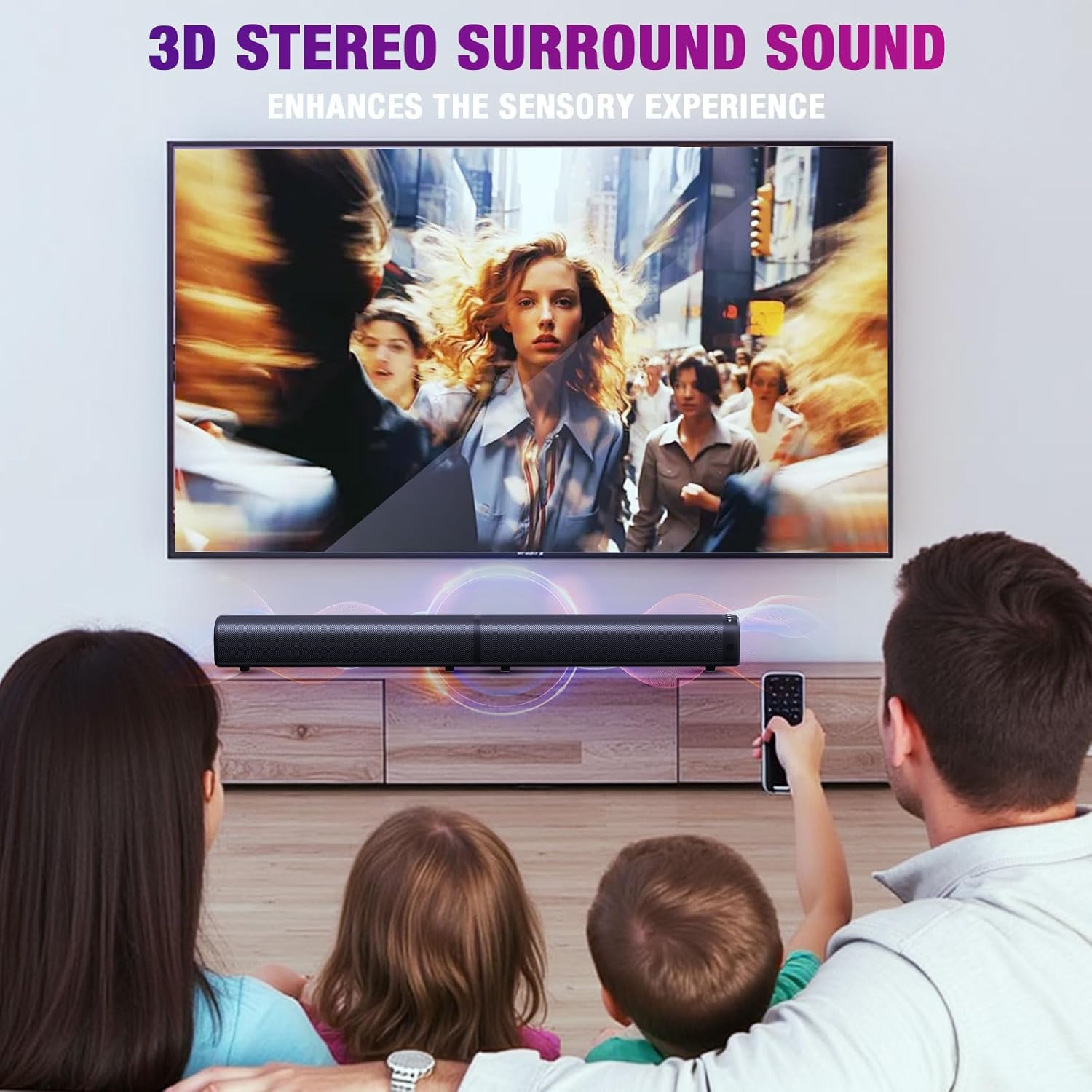 Puriom Sound Bar for Smart TV, 100W Sound Bar with Bluetooth 5.3/ARC/Opt/AUX Connect, 2-in-1 Detachable Home Soundbar, Home Theater Speaker & Bass Effect, for TV/PC/Projectors - Image 7