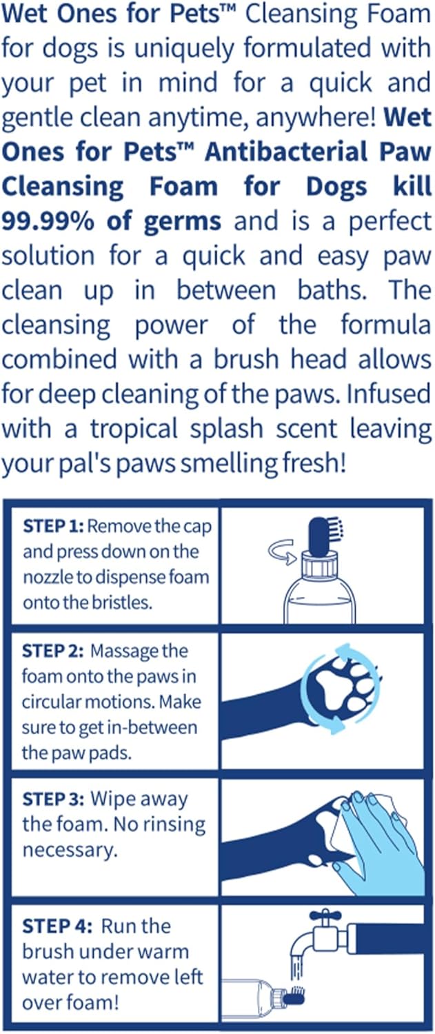 Wet Ones for Pets Antibacterial Dog Paw Cleaner with Built-in Scrubber Brush, Tropical Splash Scent - Foaming Cleanser for Dog Paws - Paw Washer & Grooming Care, 5 Ounce - Image 10