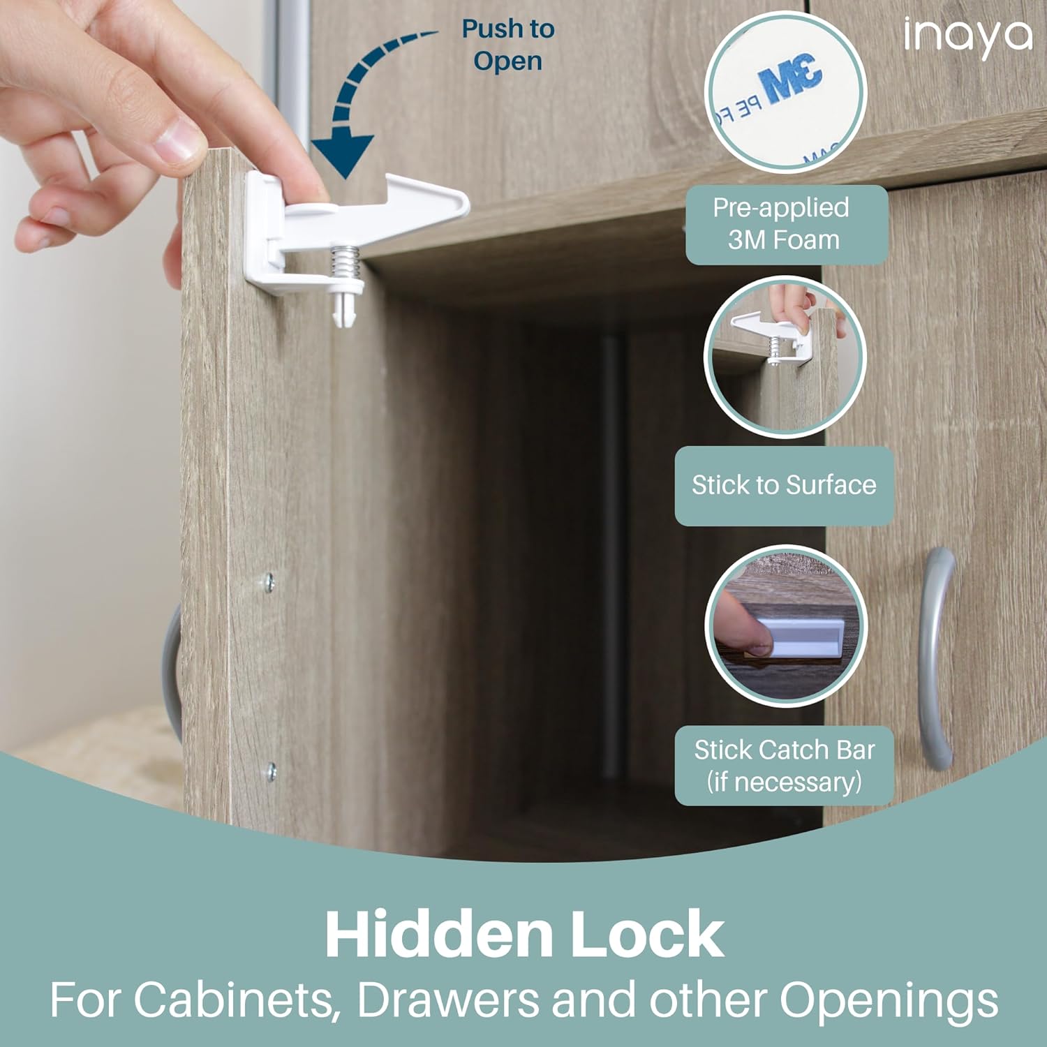 Inaya Complete Baby Proofing Kit - Child Safety Hidden Locks for Cabinets & Drawers, Adjustable Safety Latches, Corner Guards and Outlet Covers - Baby Proof Pack to Keep Your Child Safe at Home - Image 4