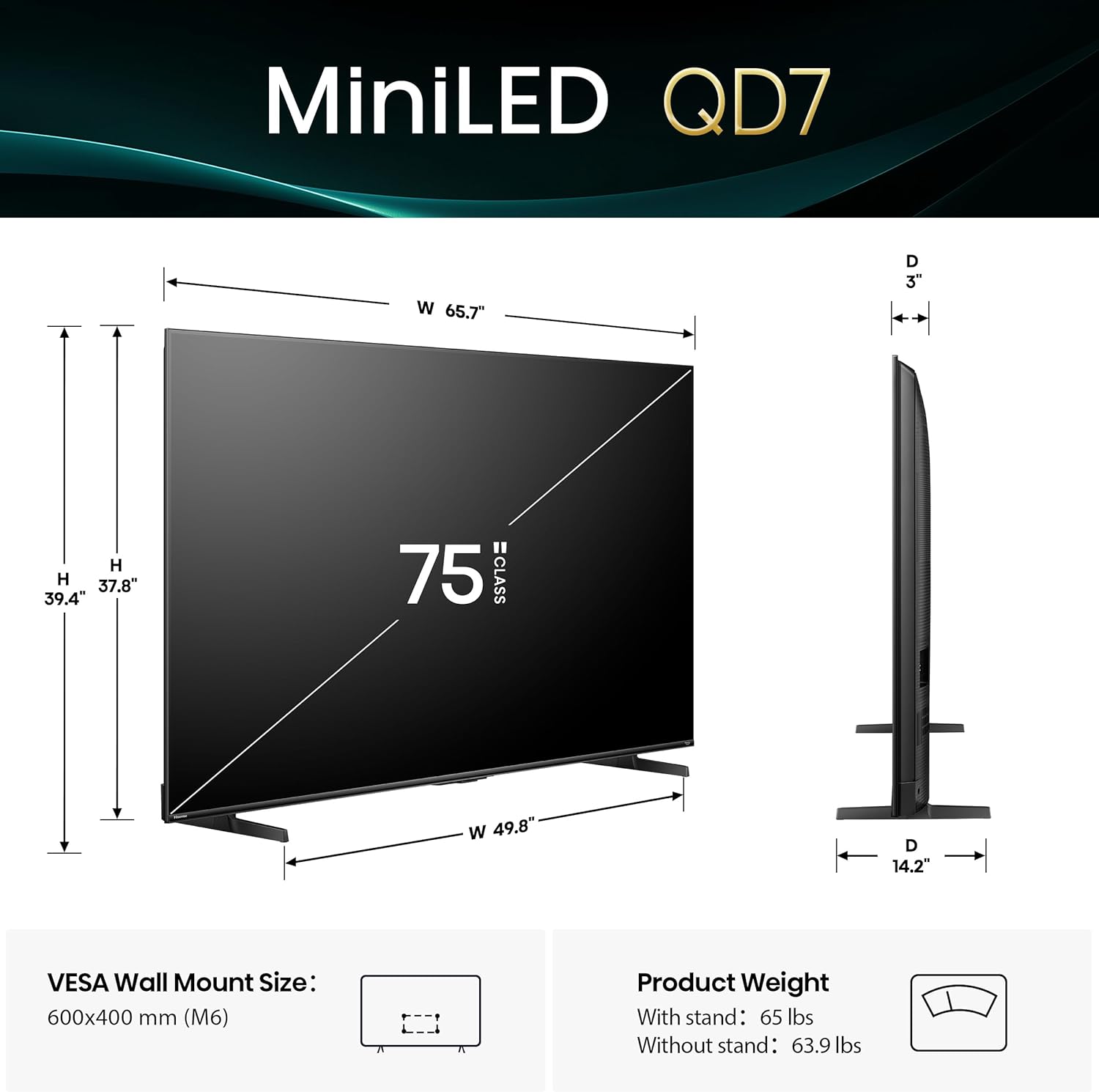Hisense 75" QD7 Mini-LED 4K Smart Fire TV - QLED, 144Hz, HDR10+, Dolby Vision/Atmos, Game Mode Pro, Alexa Built-in (75QD7QF) - Image 3