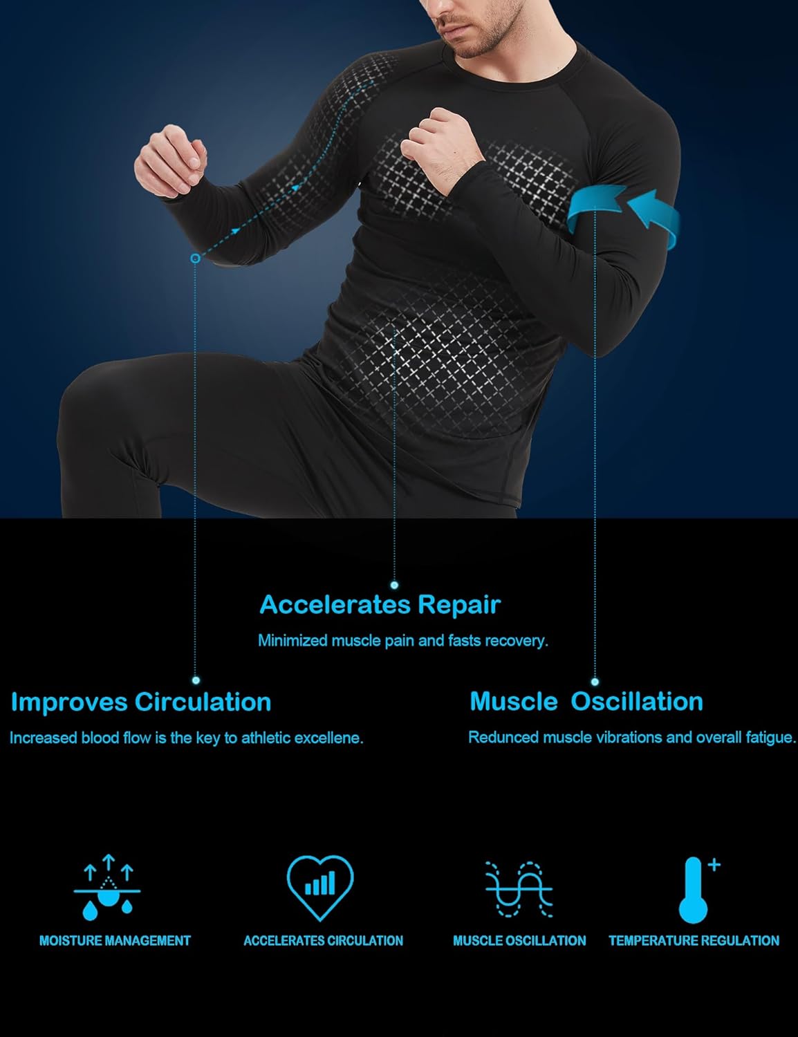 Dalavch 5 Pack Men’s Compression Shirts Long Sleeve Athletic Workout Rash Guard Gym Active Sports Undershirt Base Layer Top - Image 3