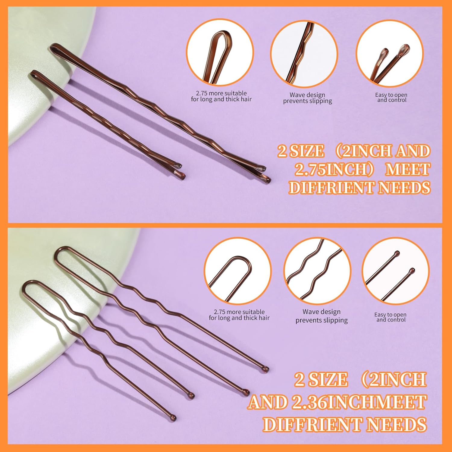 Teenitor 300pcs Bobby Pins Hair Pins Kit, 100 Hair Pin for Women 100 Bobby Pins Brown and 100 Hair Bands, Hair Pins for Buns 2inch 2.36inch 2.75inch - Image 8