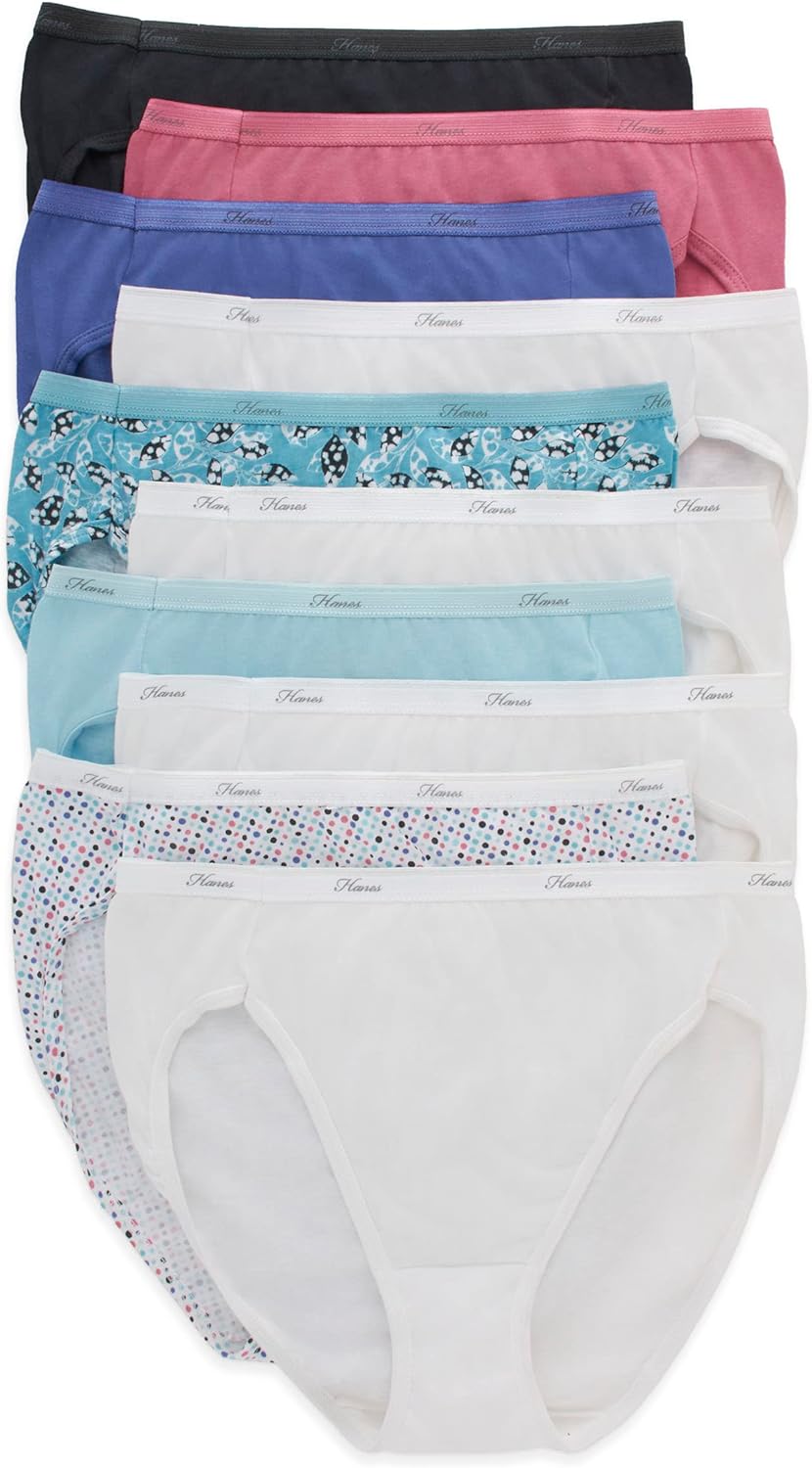 Hanes Women's Underwear Pack, 10-Pack, Full-Coverage Cotton Blend Panties, Moisture-Wicking Underwear for Women
