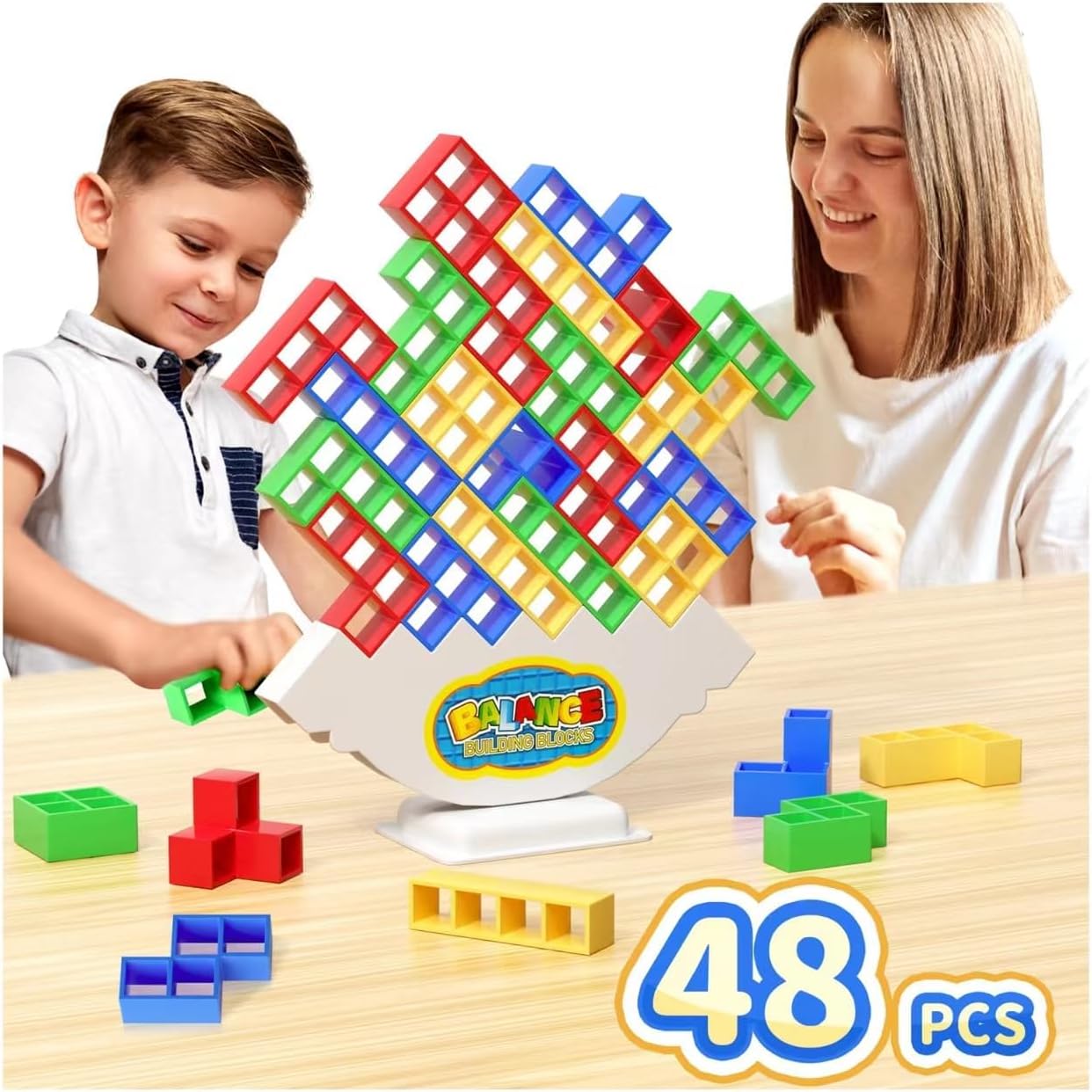 Ziogogco 48 Pcs Game Gifts, Balance Stacking Blocks Game,Perfect for Family, Parties, Travel,Boys Girls Gifts,Novelty Toy Gift for Kids or Friends