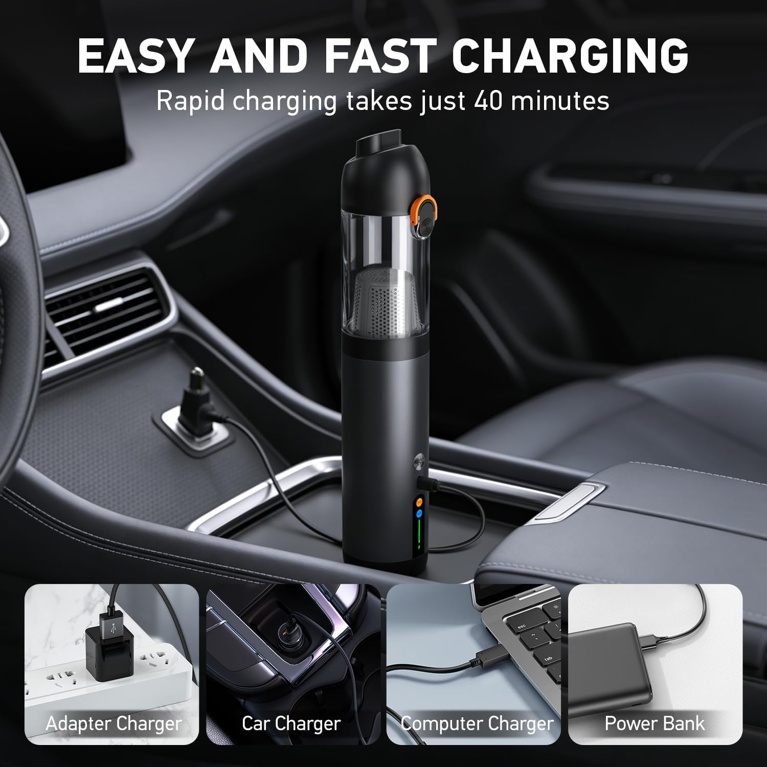 Car Vacuum Portable Cordless,18000Pa 4in1 Portable Handheld Cleaner Vacuum &Air Duster 2 Suction Modes Power Blowing&Inflating, Brushless Motor Vacuum with Multi Nozzles for Car,Keyboards, Office,Pet - Image 7