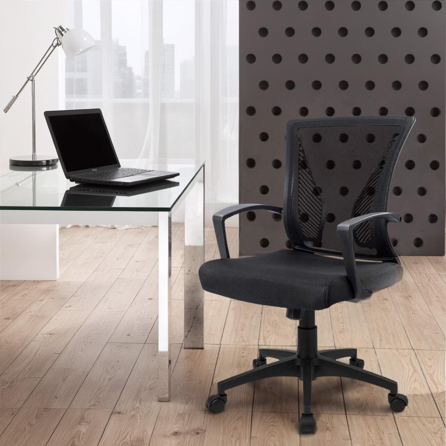 Furmax Office Chair Ergonomic Computer Desk Mesh Chair Mid Back Swivel Lumbar Support with Armrest (1, Black) - Image 7
