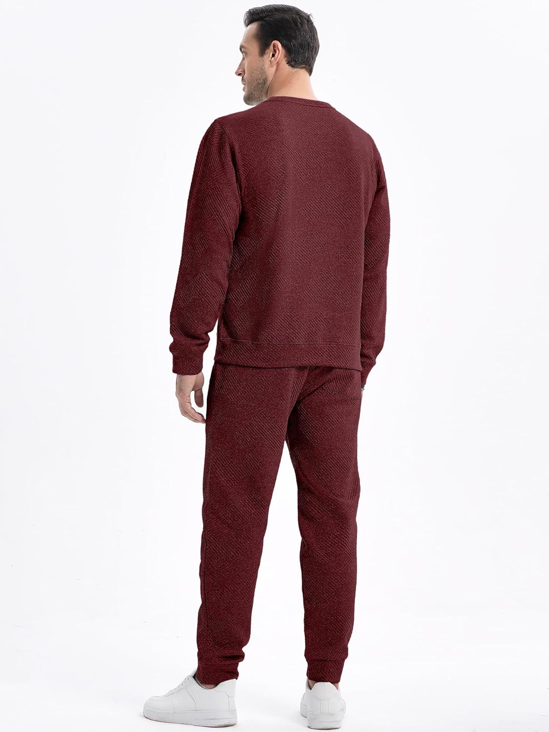 JMIERR Men's 2 Piece Outfits Knit Jacquard Pullover Sweatshirt Tracksuit & Joggers Sweatpants Sweatsuit Sets with Pockets - Image 3