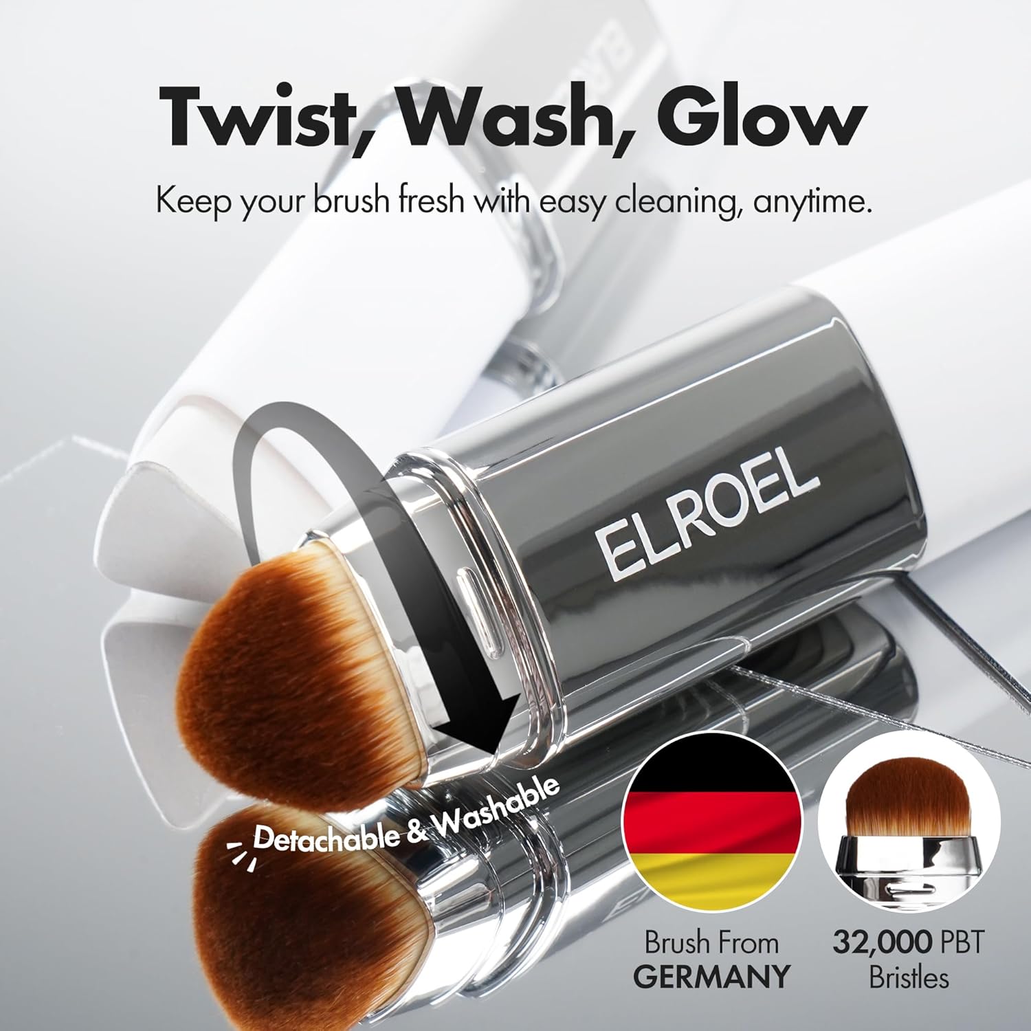 ELROEL Blanc Cover Cream Stick V White 0.45 oz - Korean Color-Changing Foundation Stick with Volufiline - Medium to Full Coverage Dewy Finish Base Makeup - Dual-Ended Detachable Brush (#202 Natural) - Image 6