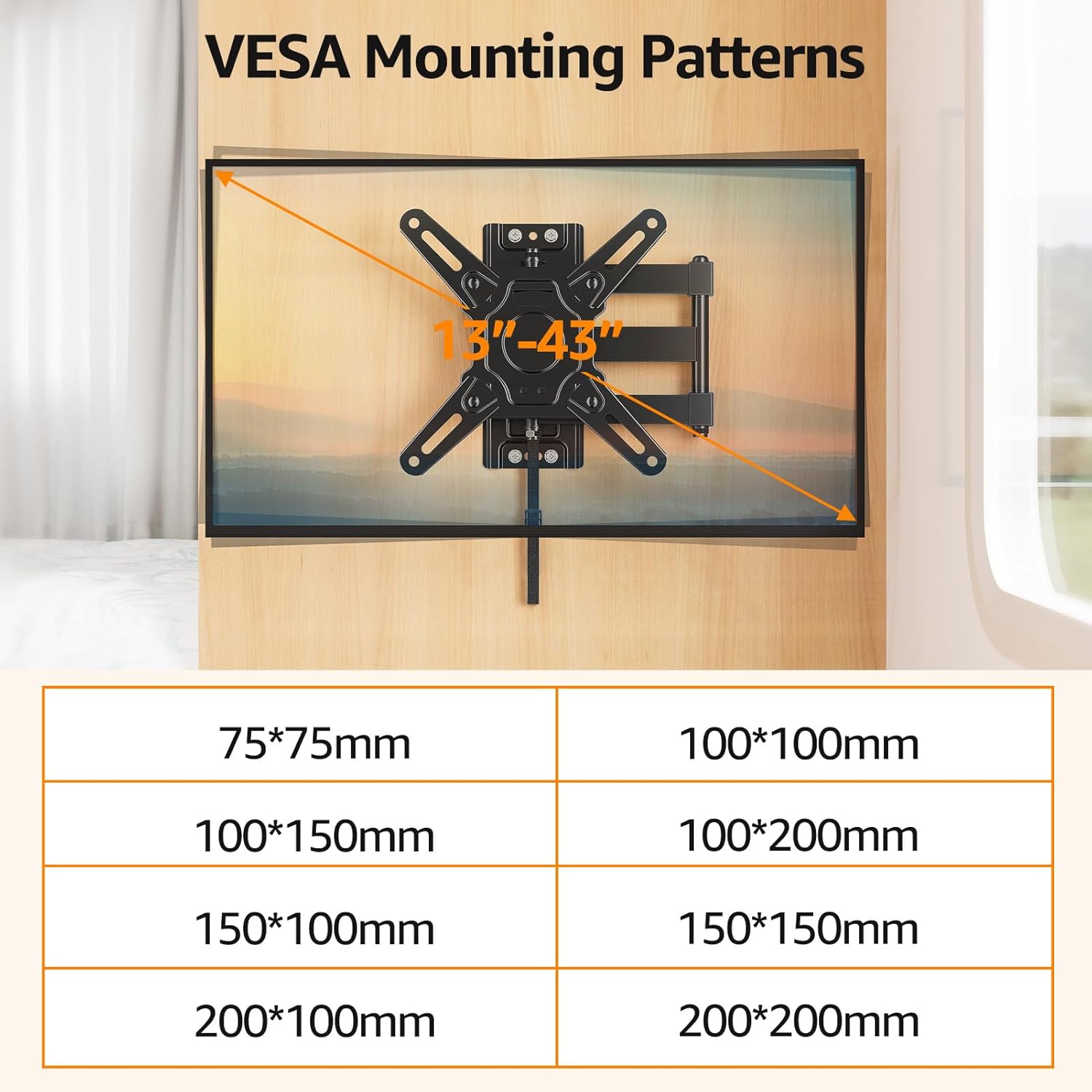 GOFORWILD Lockable RV TV Mount, Full Motion RV Mount for Most 13-43 inch TV, TV Wall Mount for Camper Truck Trailer Marine Boat Motor Home, Max VESA 200x200mm, up to 33LBS, 7021 - Image 8