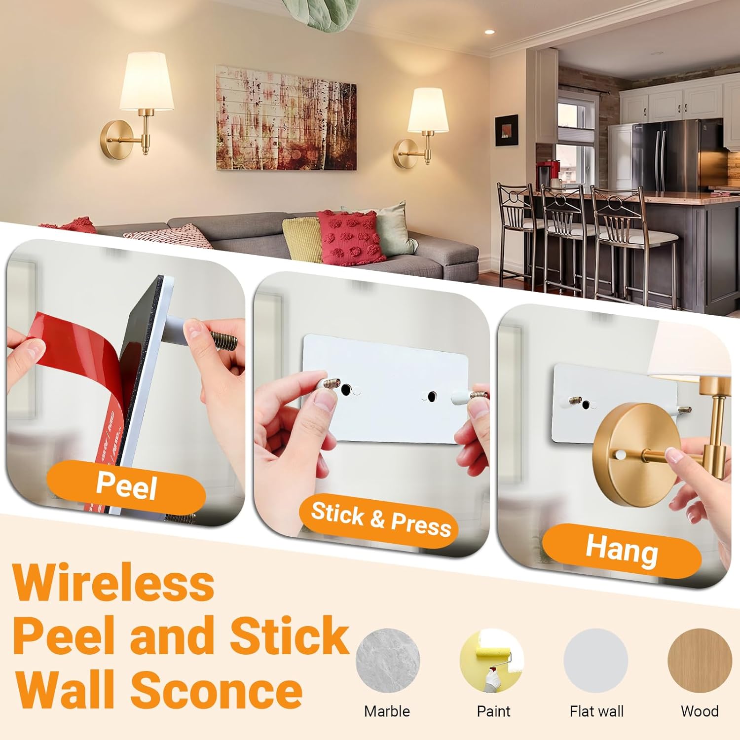 Nekhung Battery Operated Wall Sconces Set of Two, Wireless Battery Wall Light with 10000mAh RGB Dimmable Magnetic Bulb and Remote, Rechargeable Sconce Wall Decor for Bedroom Living Room Hallway - Image 3