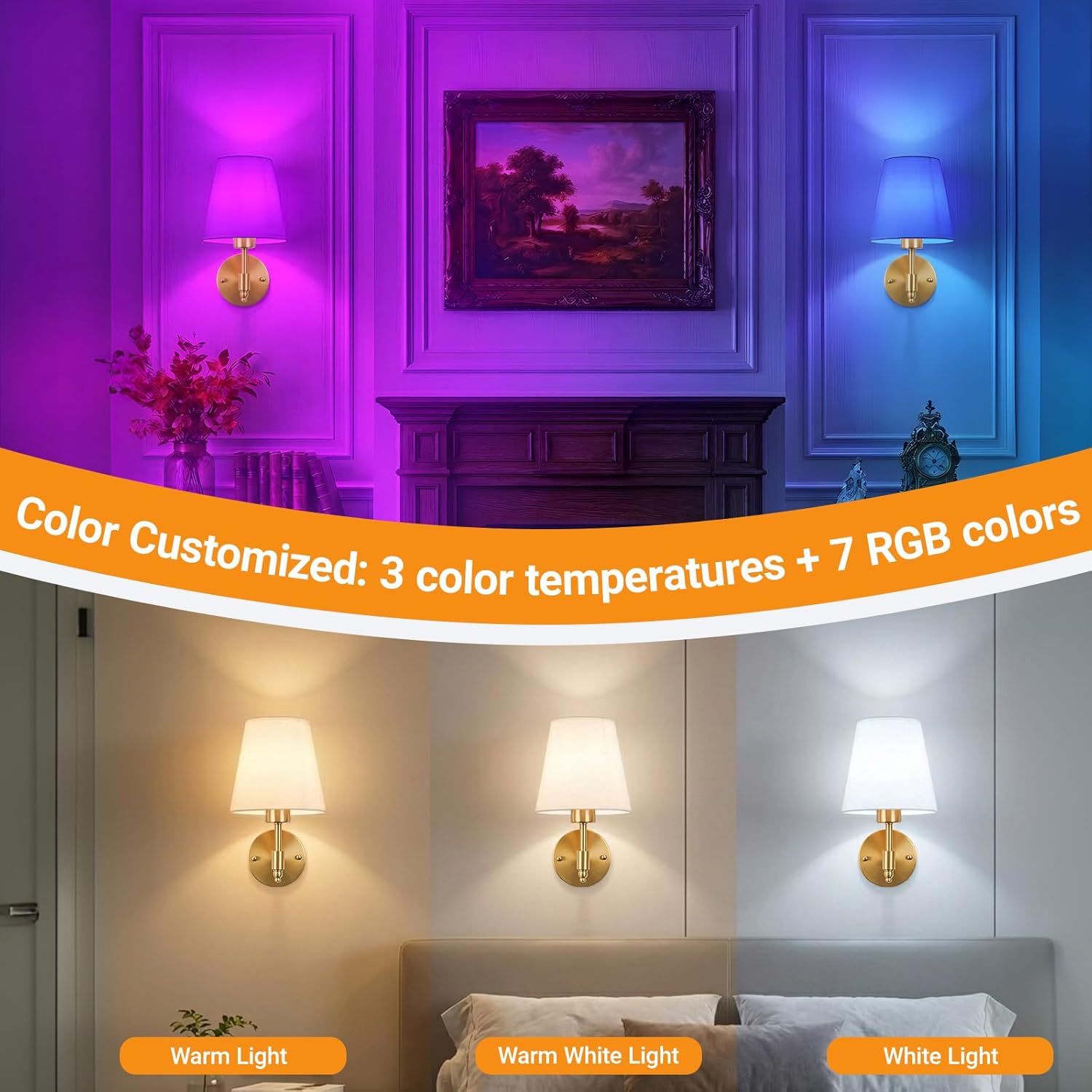 Nekhung Battery Operated Wall Sconces Set of Two, Wireless Battery Wall Light with 10000mAh RGB Dimmable Magnetic Bulb and Remote, Rechargeable Sconce Wall Decor for Bedroom Living Room Hallway - Image 5