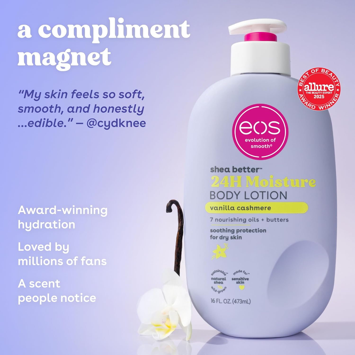 eos Shea Better Body Lotion Vanilla Cashmere, 24-Hour Moisture Skin Care, Lightweight & Non-Greasy, Natural Shea, Vegan, Vanilla Body Lotion, 16 fl oz - Image 5