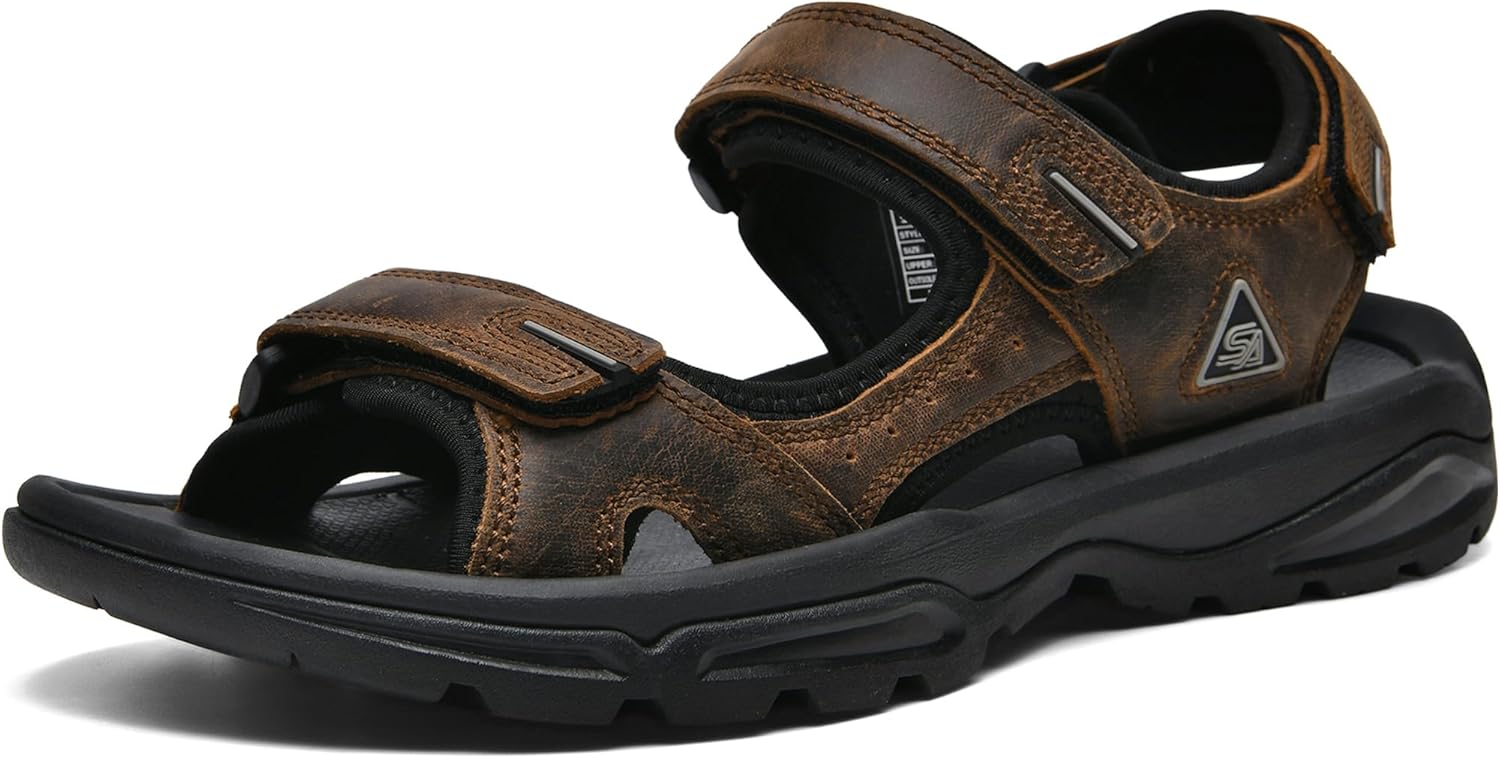 Men's Leather Athletic Sandals Hiking Shoes EVA Cushion Foam Midsole With Arch support Rugged Durabrasion Rubber Outsole
