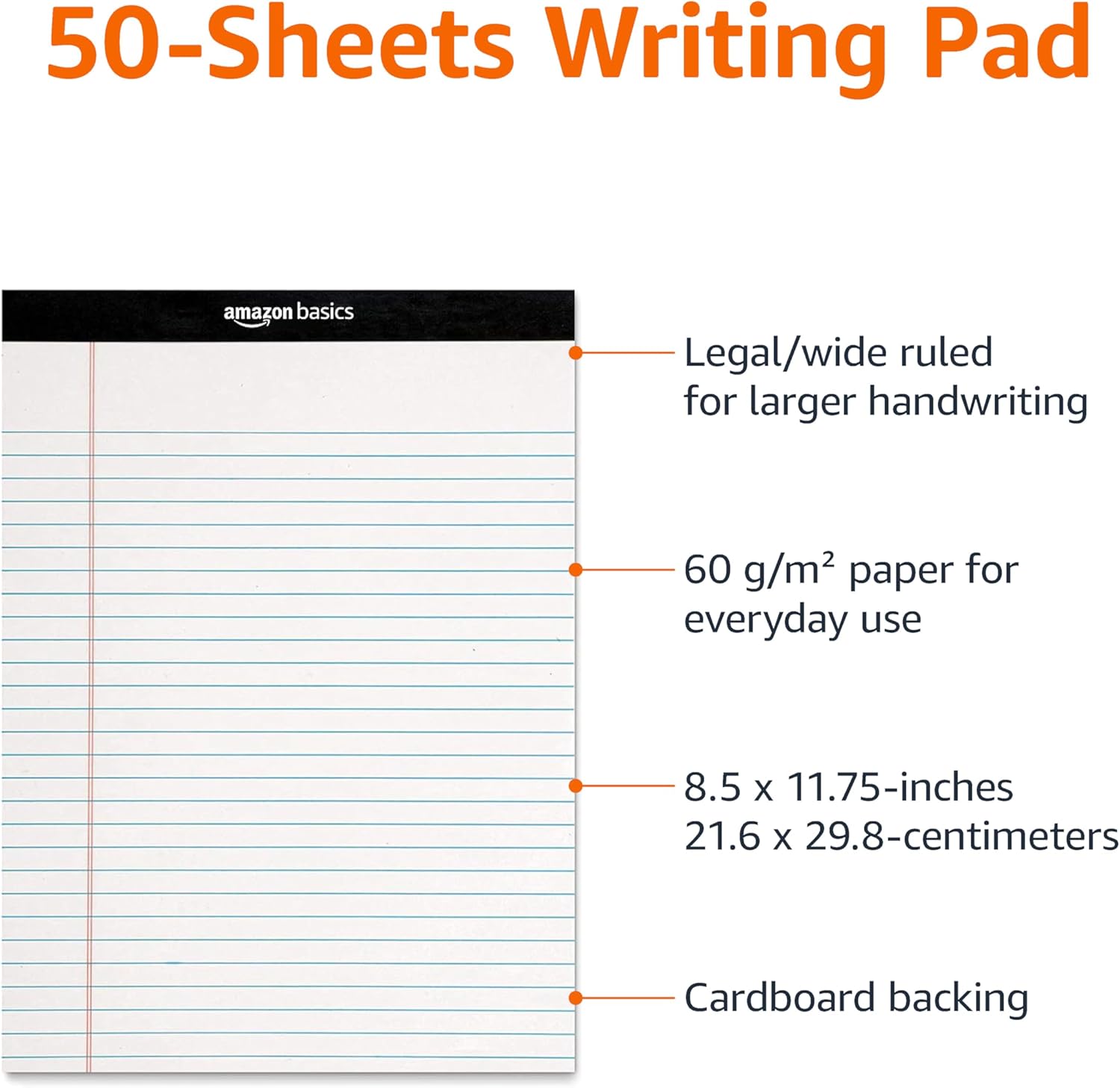 Amazon Basics Wide Ruled Lined Writing Note Pads for Office Supplies, 8.5" x 11.75", White, 12-Pack of 50 Perforated Sheets - Image 4