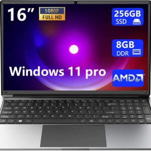 Laptop 16-inch 8GB DDR 256GB SSD portable laptop computer, expandable to 1TB, AMD A9-9400 Radeon R5 CPU up to 3.2 GHz, 9000mAh battery, Numeric Keypad, USB 3.0, dual-band WiFi, webcam, slim laptops