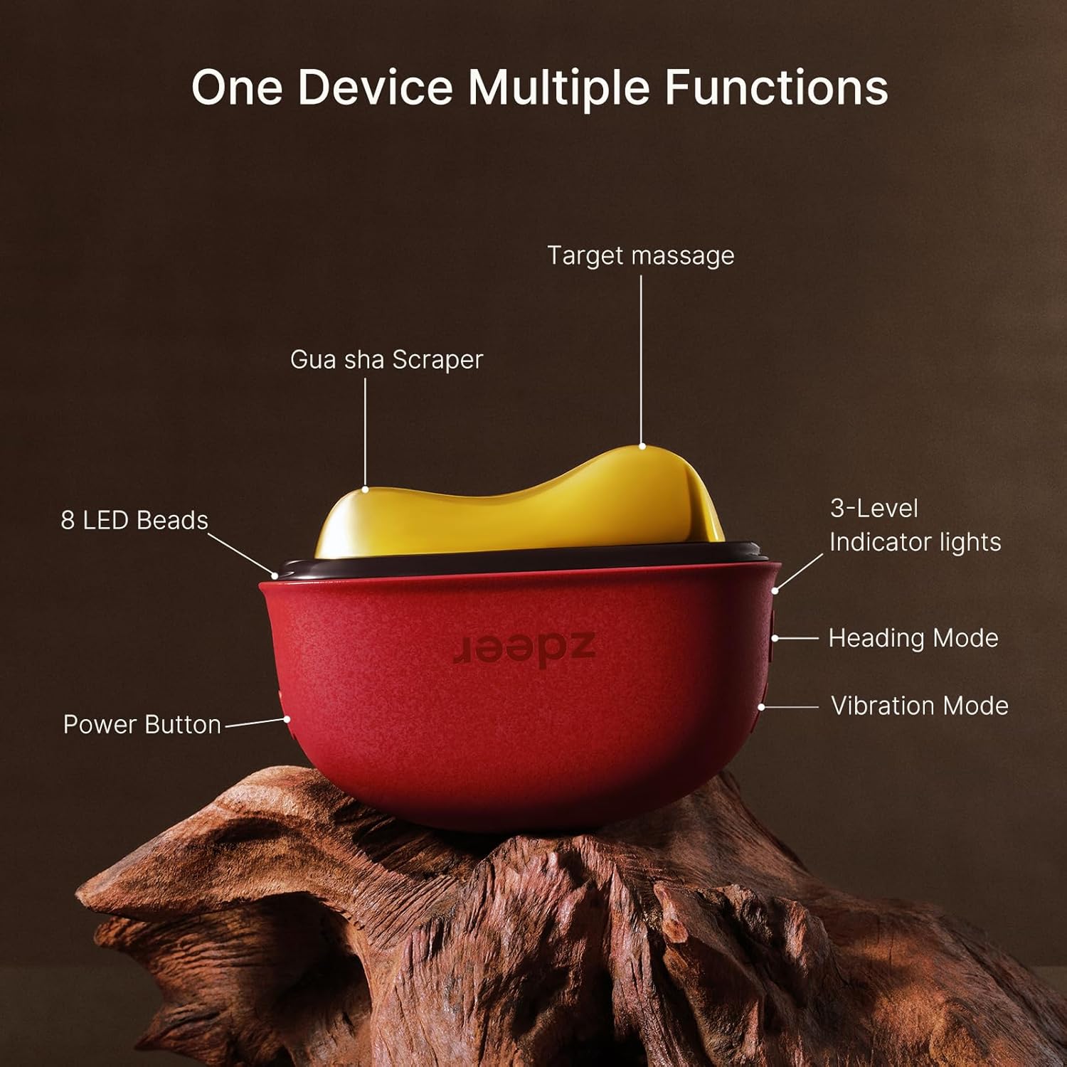 ZDEER LED Red Light Therapy for Face & Neck Massager Facial Care Device – Electric Gua Sha Brass Tool with Heat & Vibration for Firming, Sculpting & Skincare, Red - Image 9
