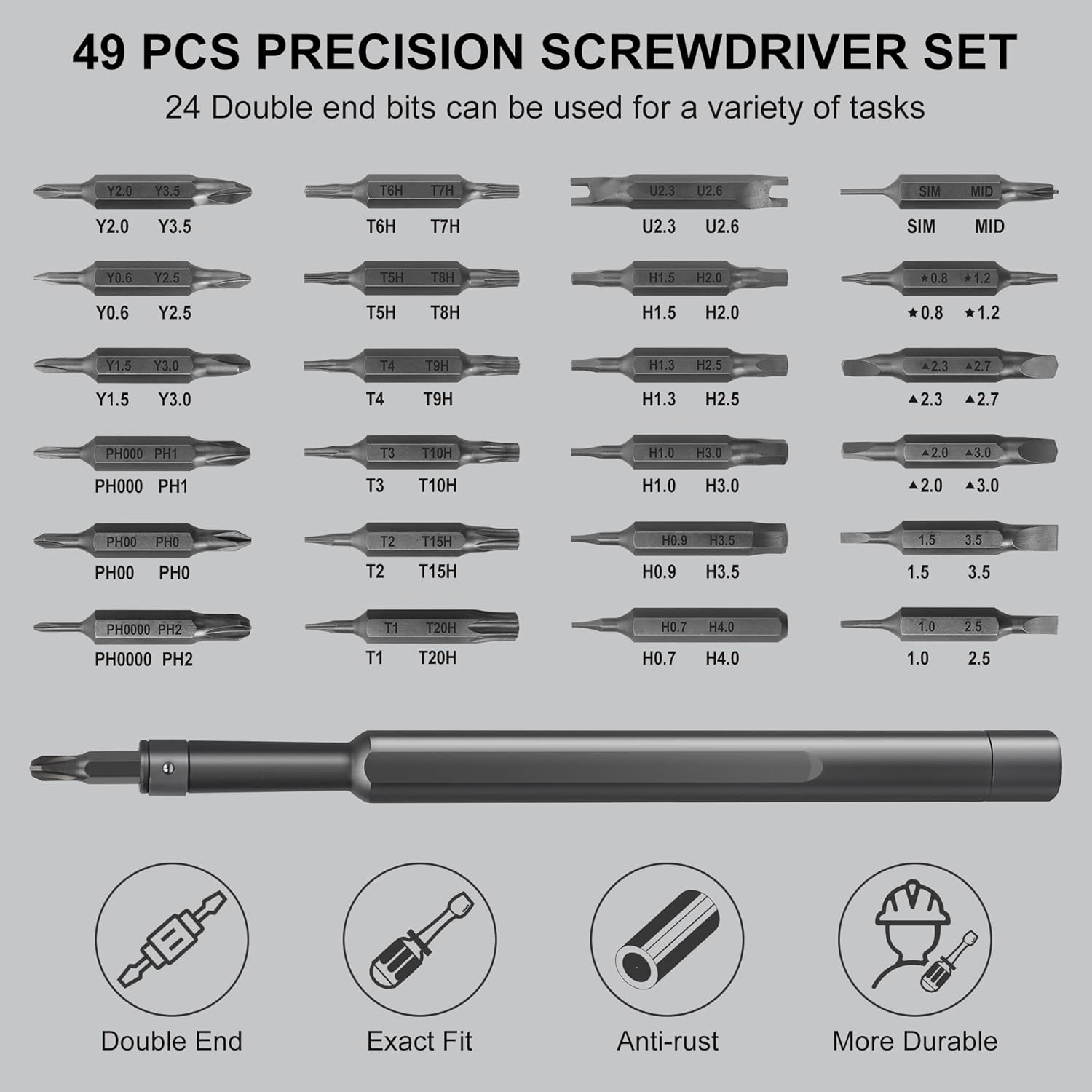 SHARDEN Precision Screwdriver Set, Small Screwdriver Set with Torx, Pentalobe, Tri-wing, Mini Repair Tool Kit for PC, Laptop, MacBook, Computer, iPhone, PS5, Watch, Glasses, Electronic (49 in 1 Black) - Image 3
