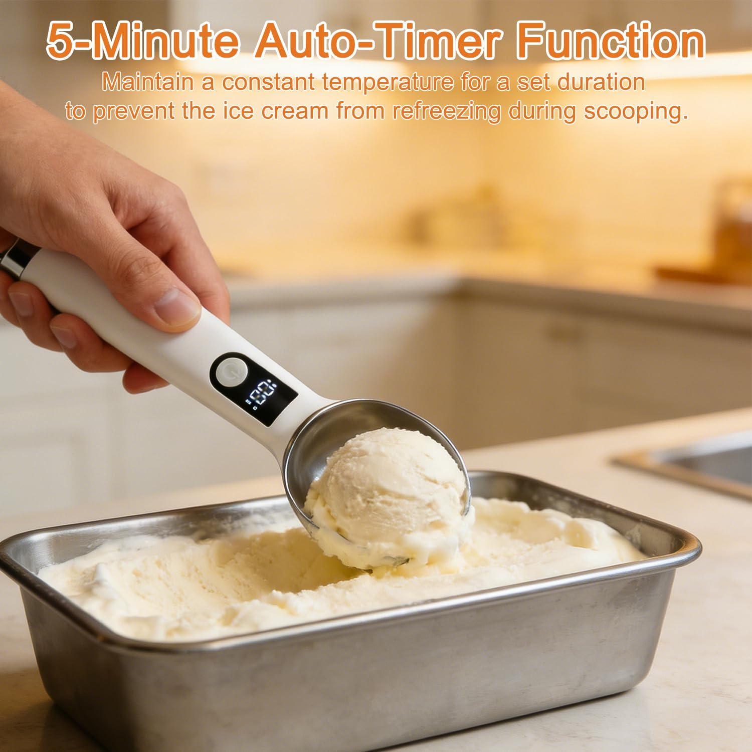 2026 Upgraded Heated Ice Cream Scoop with Switch, Electric Rechargeable Ice Cream Scooper with LED Display & Detachable Battery, Heats to 158°F in 60s - Image 6