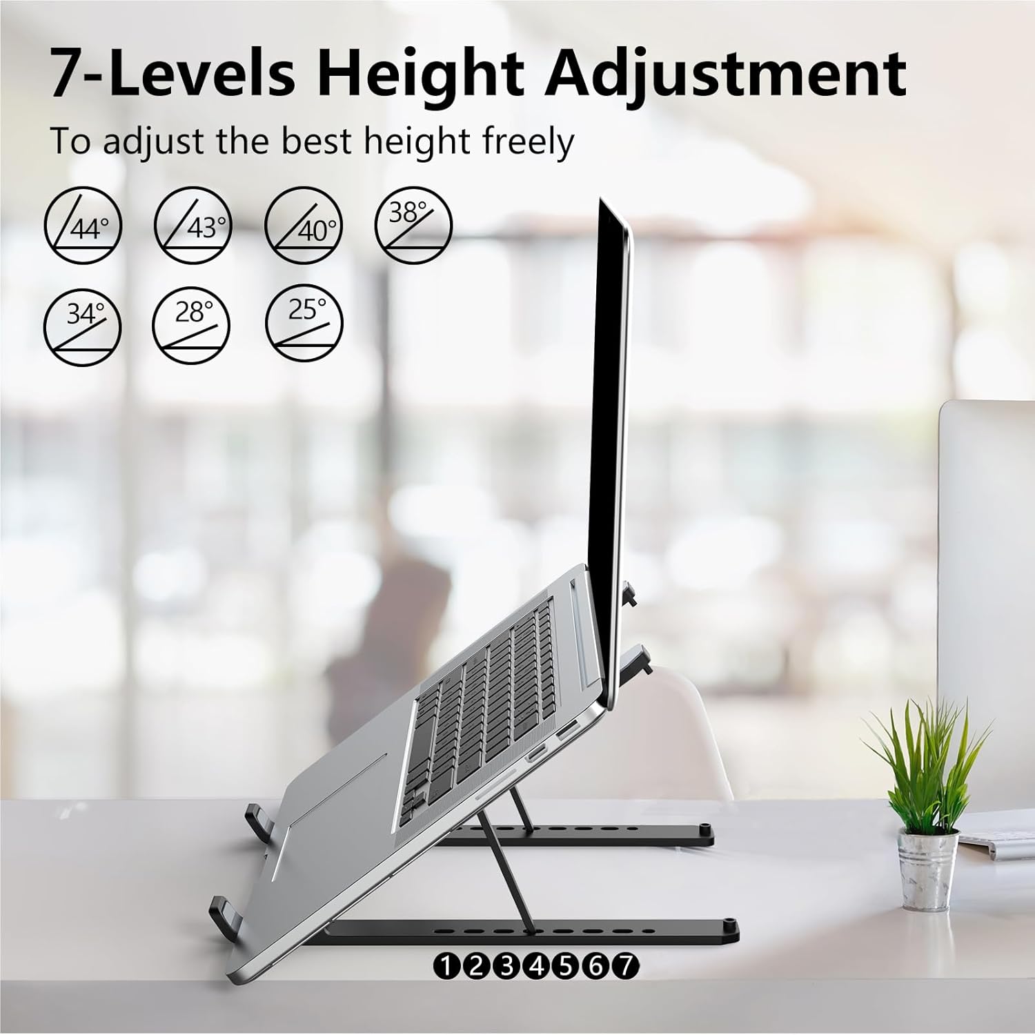 Tonmom Laptop Stand for Desk, Adjustable Laptop Riser ABS+Silicone Foldable Portable Notebook Holder, Ventilated Cooling Notebook Mount Computer Stand for 10-15.6” Laptops,Tablets-Black - Image 3