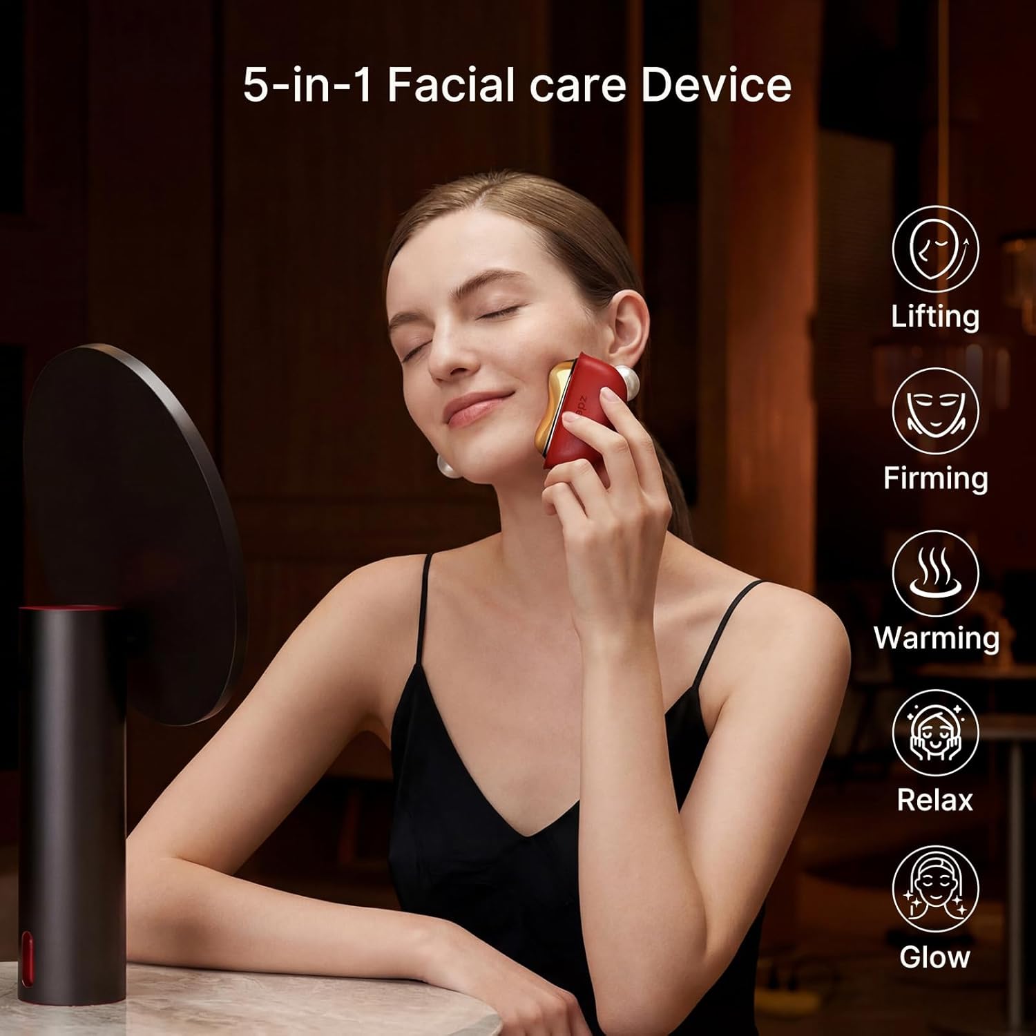 ZDEER LED Red Light Therapy for Face & Neck Massager Facial Care Device – Electric Gua Sha Brass Tool with Heat & Vibration for Firming, Sculpting & Skincare, Red - Image 2