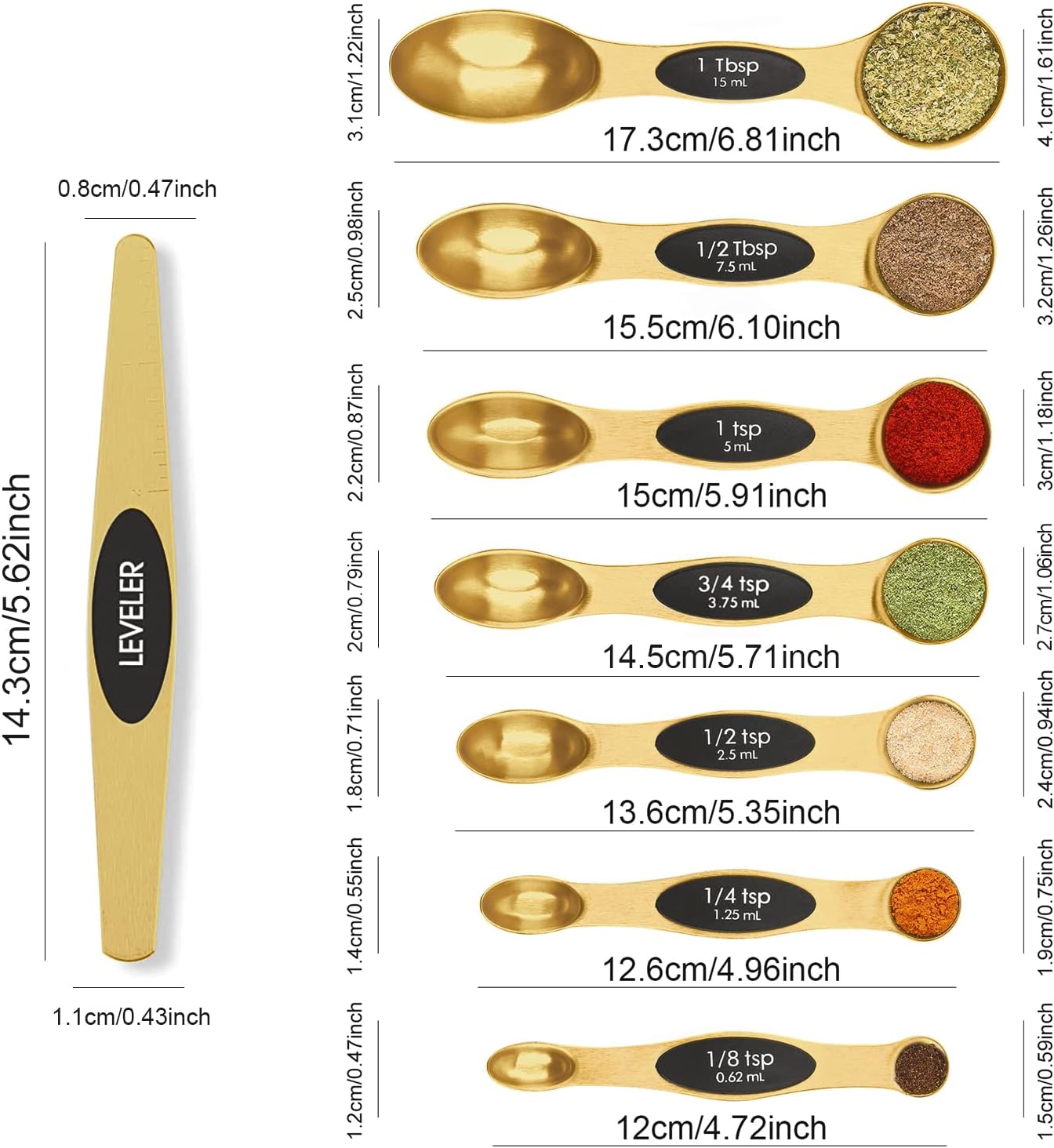 Magnetic Measuring Spoons Set Stainless Steel with Leveler, Stackable Metal Tablespoon Measure Spoon for Baking, Measuring Cups and Spoon Set Kitchen Gadgets Apartment Essentials Fits in Spice Jars - Image 2