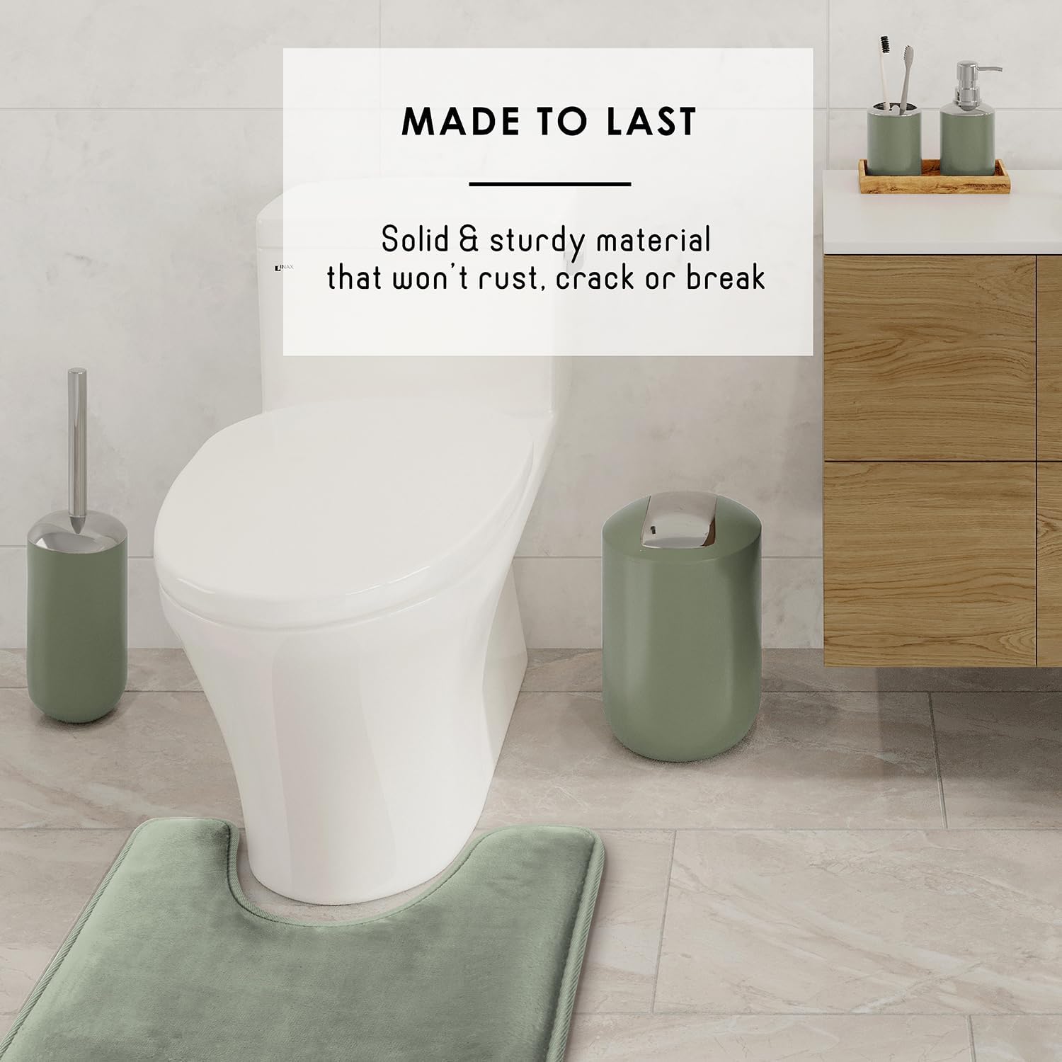 Clara Clark Bathroom Set - Sage Green Bathroom Accessories Set, 20PC Bathroom Accessory Set, Shower Curtain Set with Liner, Toothbrush Holder, Soap Dispenser, Soap Dish, and Toilet Brush Holder - Image 5