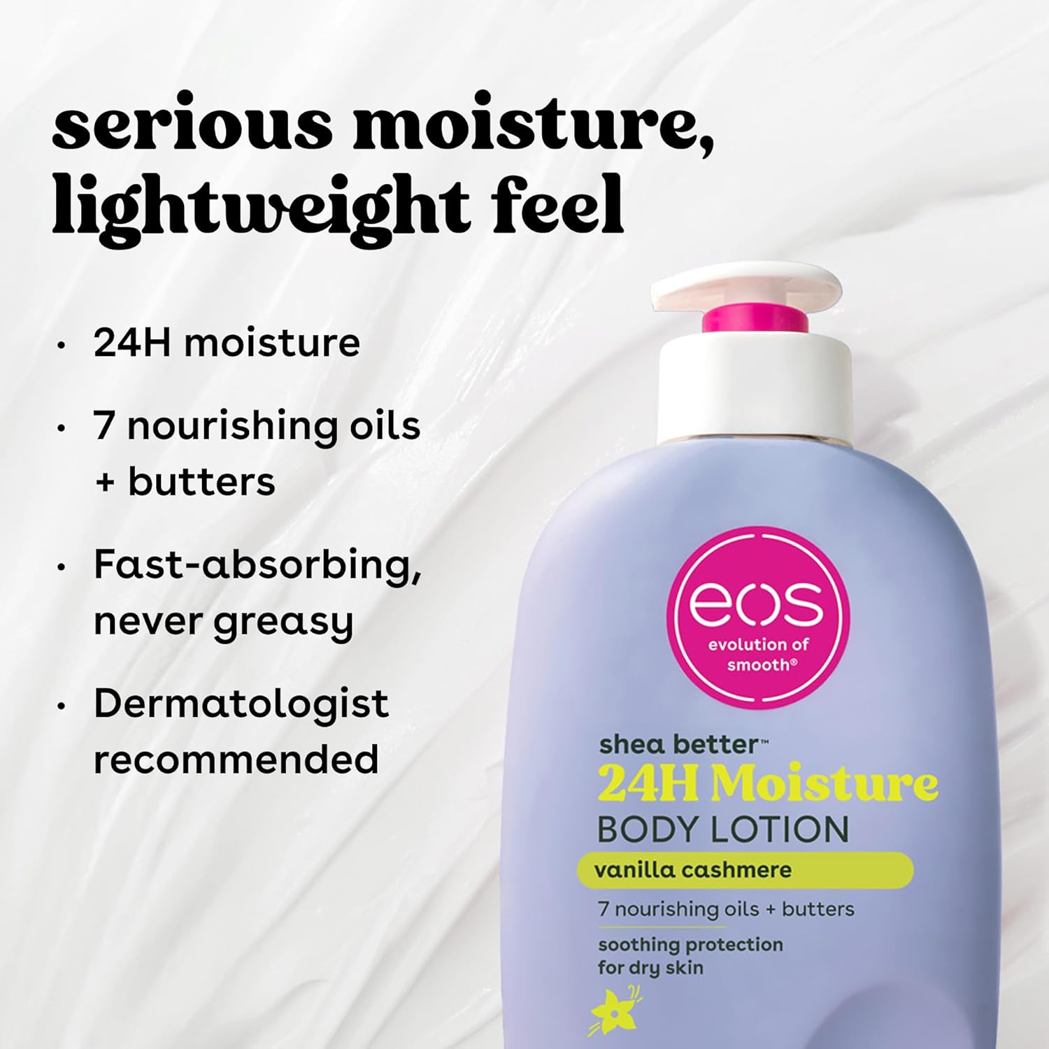 eos Shea Better Body Lotion Vanilla Cashmere, 24-Hour Moisture Skin Care, Lightweight & Non-Greasy, Natural Shea, Vegan, Vanilla Body Lotion, 16 fl oz - Image 6