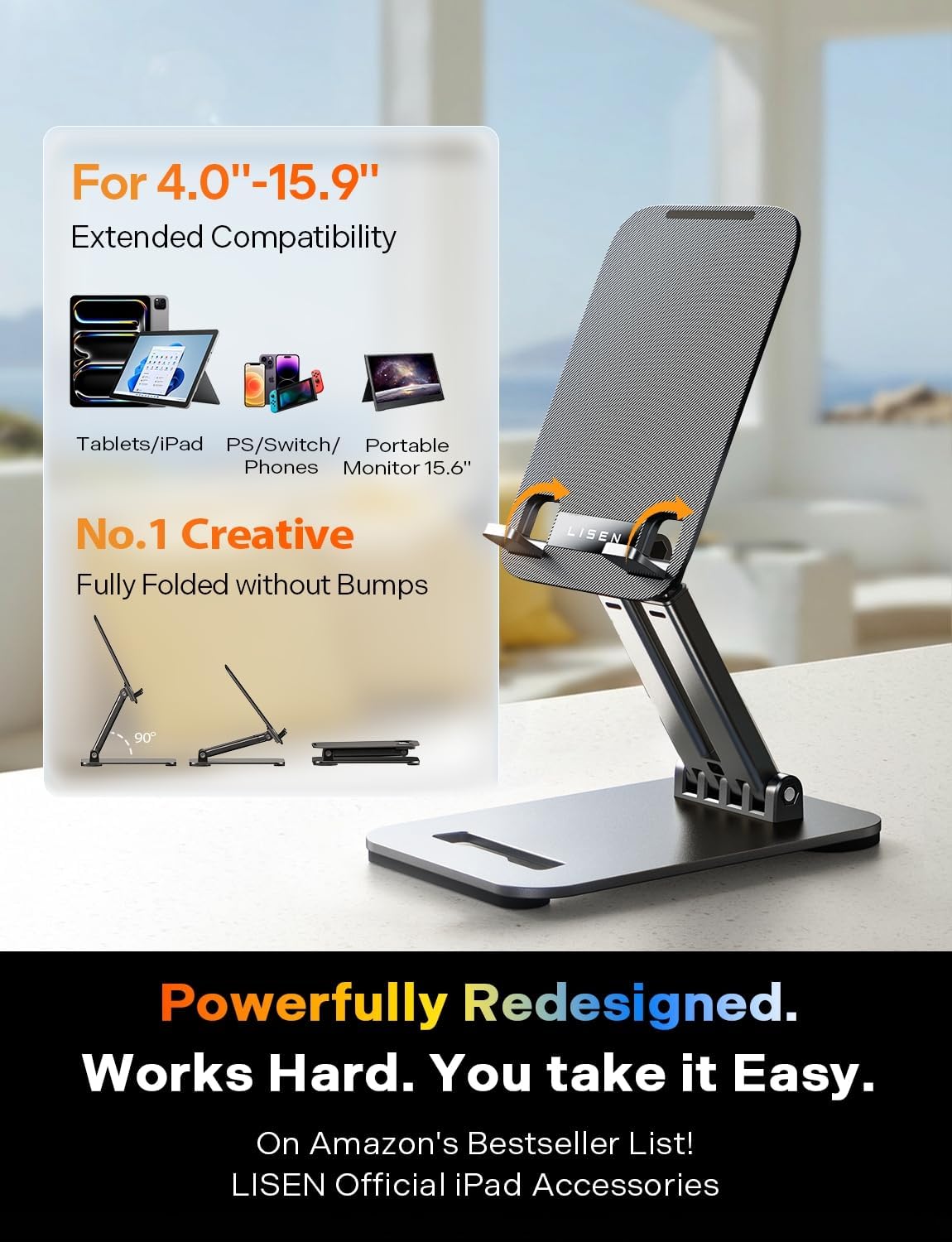 LISEN for iPad Stand Tablet Holder for Desk, Office Desk Accessories for Men Women Moms Gifts Home Office Dorm Essentials Gadgets Portable Monitor Stand for Apple iPad mini Accessories Switch Kindle - Image 2