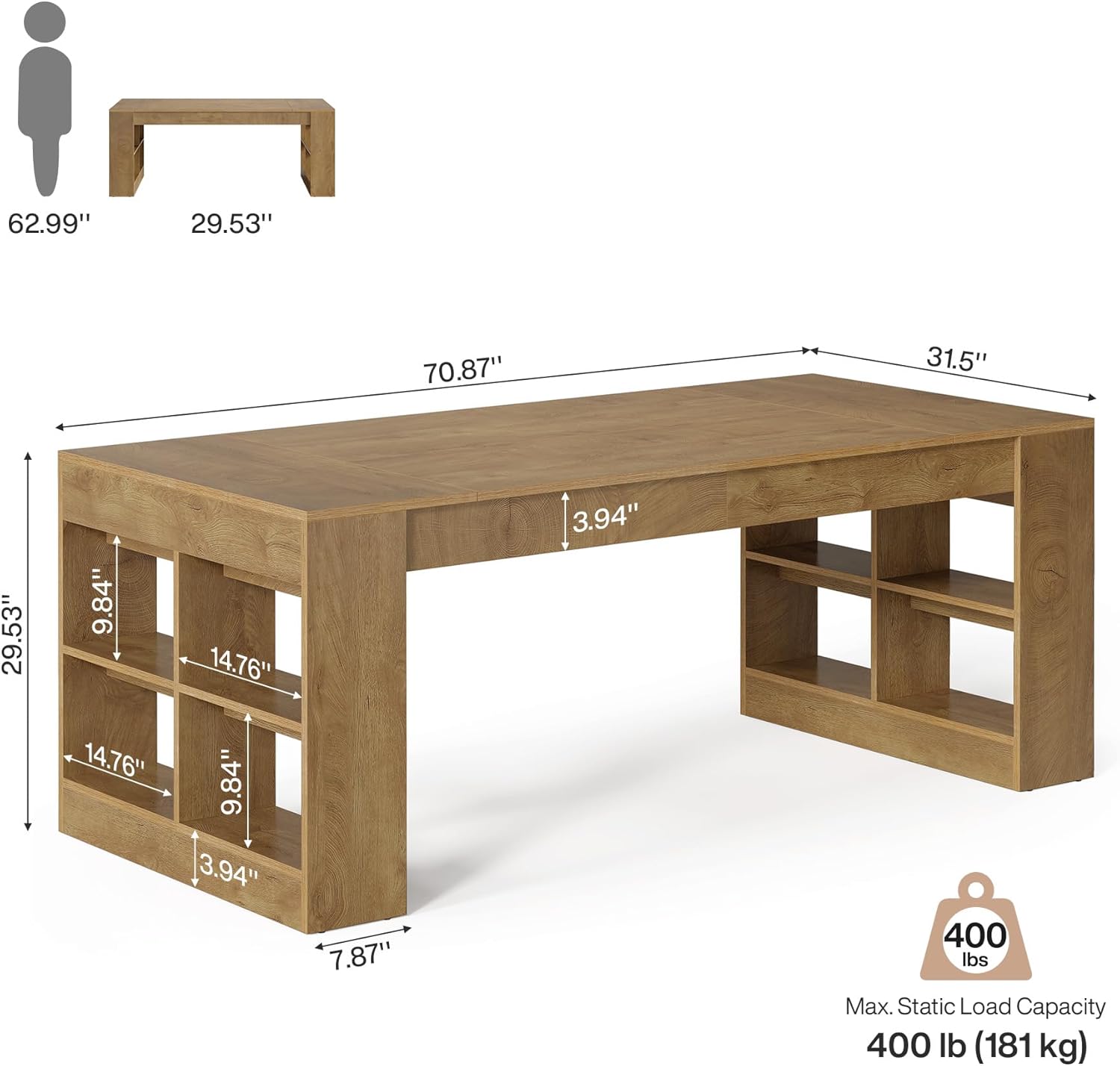 Tribesigns 70.9-Inch Executive Desk with Storage, Large Office Computer Desk with Shelves, Modern Wood Writing Table Business Furniture Workstation for Home Office, Rustic Brown - Image 2