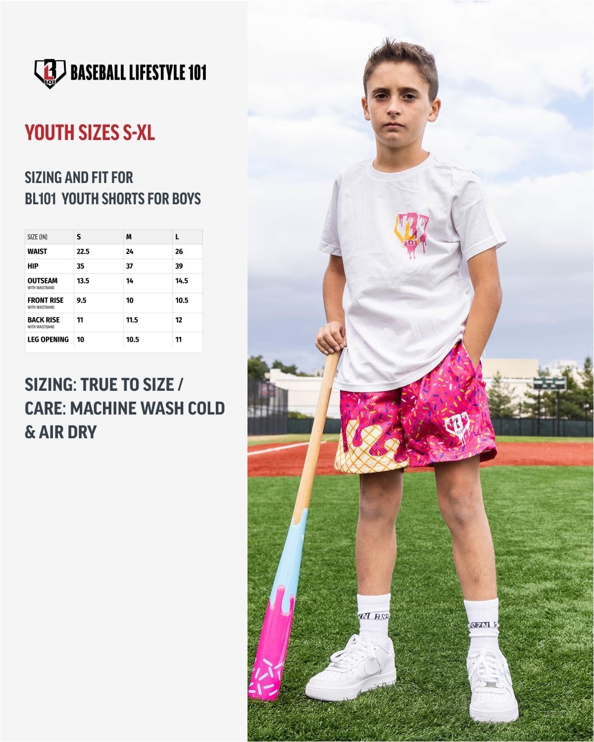 Baseball Lifestyle 101 Boy's Mesh Shorts w/Side Pockets Elastic Waist, 5 in Inseam - Image 3