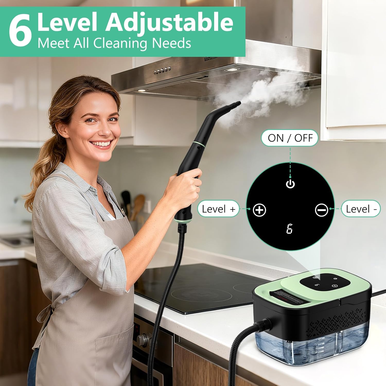 Steam Cleaner, Portable Steamer for Cleaning with 16pcs Accessories, 6-Level Adjustable and 15s Heat-Up, Handheld Steam Cleaner for Home, Tile, Dirt, Grout, Grease, Car Detailing - Image 3