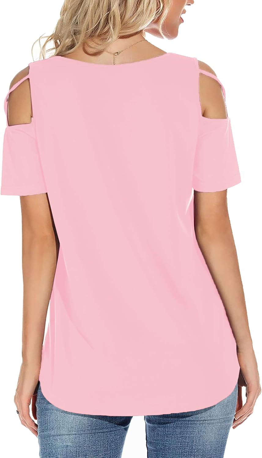 Jar of Love Women's Short Sleeve Cold Shoudler Tops T-Shirts for Women Spring Summer Tops Loose Fit Tunic 2026 - Image 5